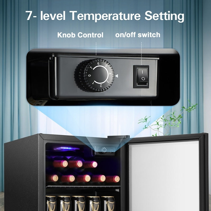 Getränkekühlschrank (1,3 Kubikfuß) – Mini-Kühlschrank für 48 Dosen und 12 Flaschen, Glastür, Drehknopfsteuerung