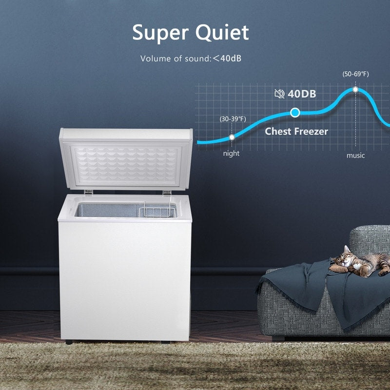 Gefriertruhe mit 1,8 Kubikfuß Nutzinhalt, herausnehmbarem Korb, Bodenablauf, 7-stufigem Thermostat und freistehendem Design für Haus und Wohnung