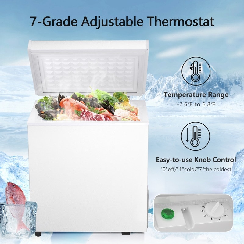 Gefriertruhe mit 1,8 Kubikfuß Nutzinhalt, herausnehmbarem Korb, Bodenablauf, 7-stufigem Thermostat und freistehendem Design für Haus und Wohnung