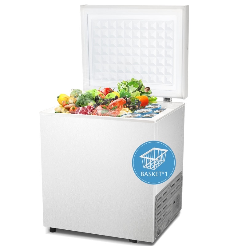 Gefriertruhe mit 1,8 Kubikfuß Nutzinhalt, herausnehmbarem Korb, Bodenablauf, 7-stufigem Thermostat und freistehendem Design für Haus und Wohnung