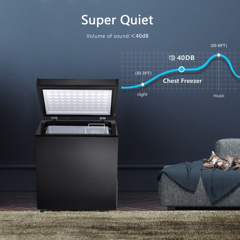 Gefriertruhe mit 1,8 Kubikfuß Nutzinhalt, herausnehmbarem Korb, Bodenablauf, 7-stufigem Thermostat und freistehendem Design für Haus und Wohnung