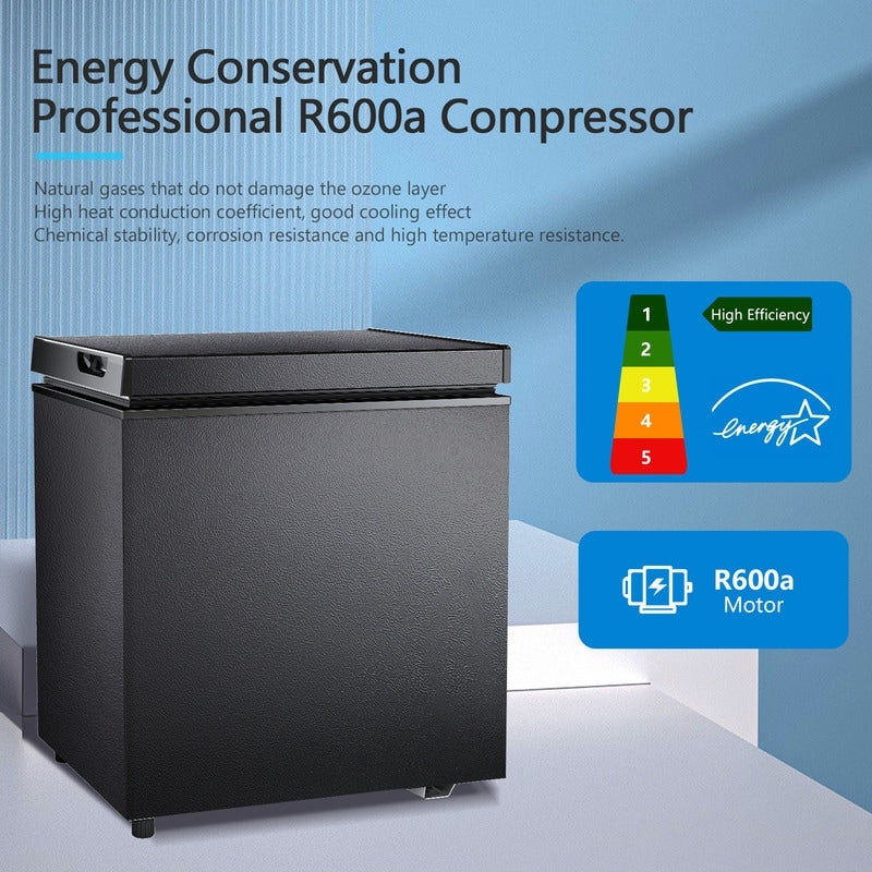 Gefriertruhe mit 1,8 Kubikfuß Nutzinhalt, herausnehmbarem Korb, Bodenablauf, 7-stufigem Thermostat und freistehendem Design für Haus und Wohnung