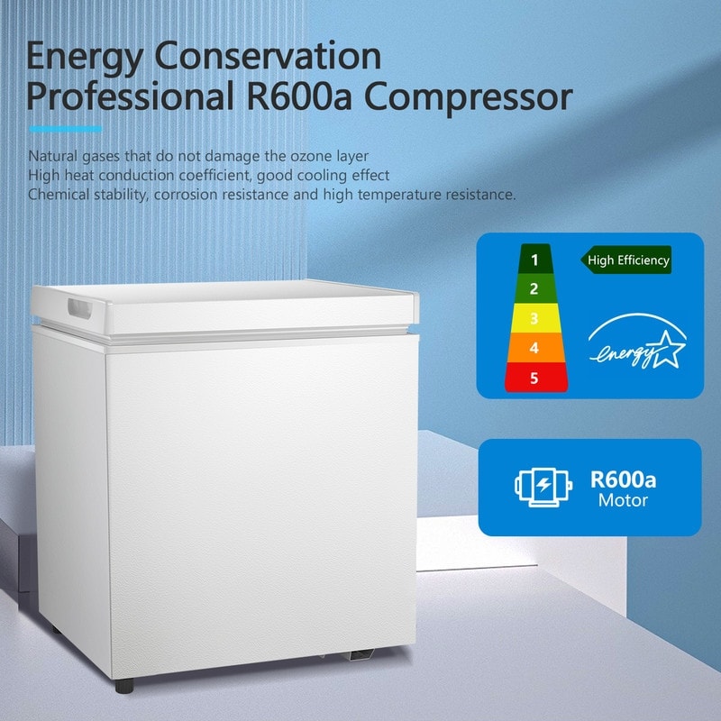 Gefriertruhe mit 1,8 Kubikfuß Nutzinhalt, herausnehmbarem Korb, Bodenablauf, 7-stufigem Thermostat und freistehendem Design für Haus und Wohnung