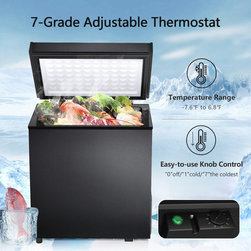 Gefriertruhe mit 1,8 Kubikfuß Nutzinhalt, herausnehmbarem Korb, Bodenablauf, 7-stufigem Thermostat und freistehendem Design für Haus und Wohnung