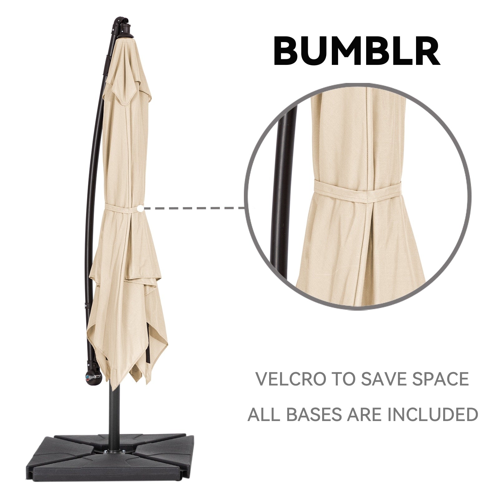 10 Fuß großer, freitragender Stahlschirm mit Kurbelmechanismus und beschwertem Fuß