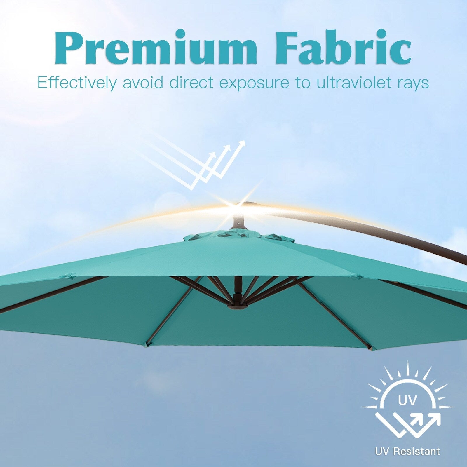 10 Fuß großer, freitragender Stahlschirm mit Kurbelmechanismus und beschwertem Fuß