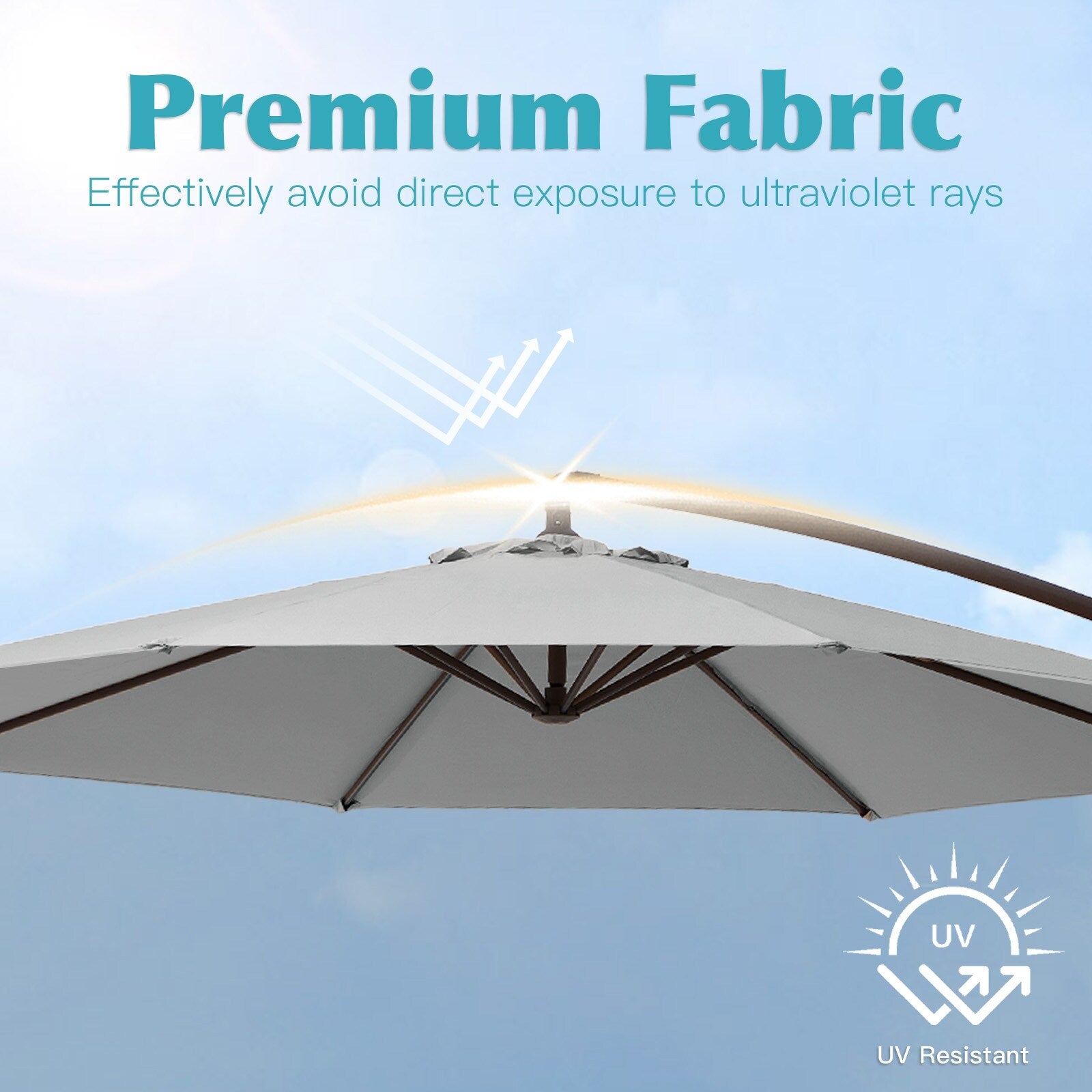 10 Fuß großer, freitragender Stahlschirm mit Kurbelmechanismus und beschwertem Fuß