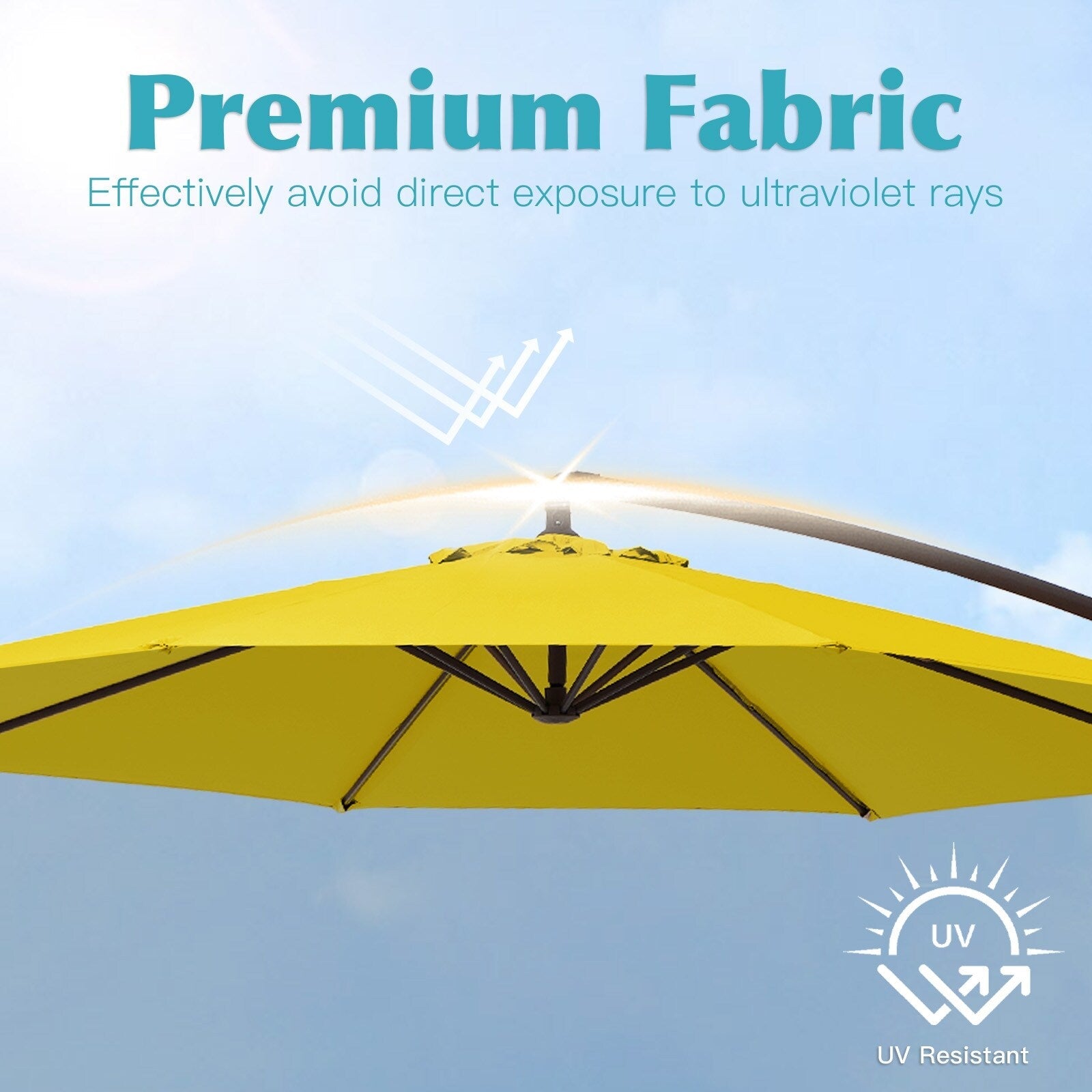 10 Fuß großer, freitragender Stahlschirm mit Kurbelmechanismus und beschwertem Fuß