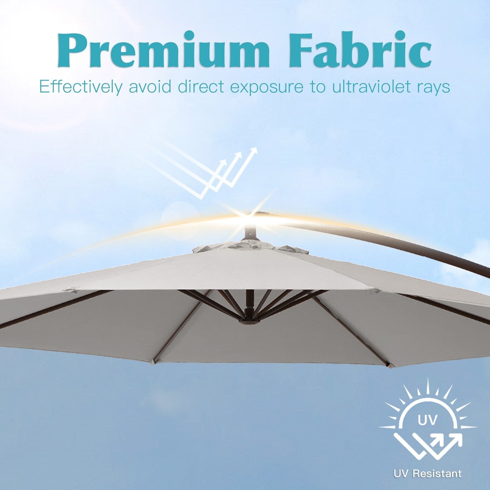 10 Fuß großer, freitragender Stahlschirm mit Kurbelmechanismus und beschwertem Fuß