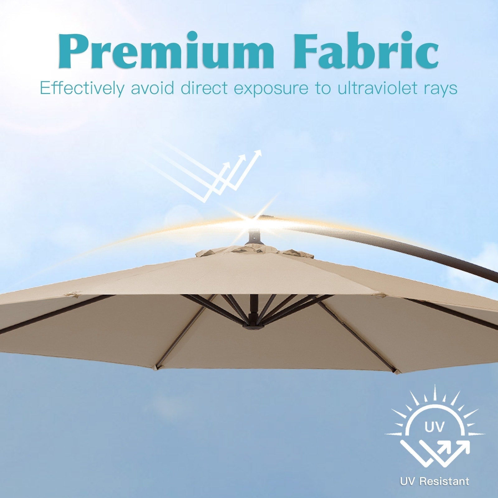 10 Fuß großer, freitragender Stahlschirm mit Kurbelmechanismus und beschwertem Fuß