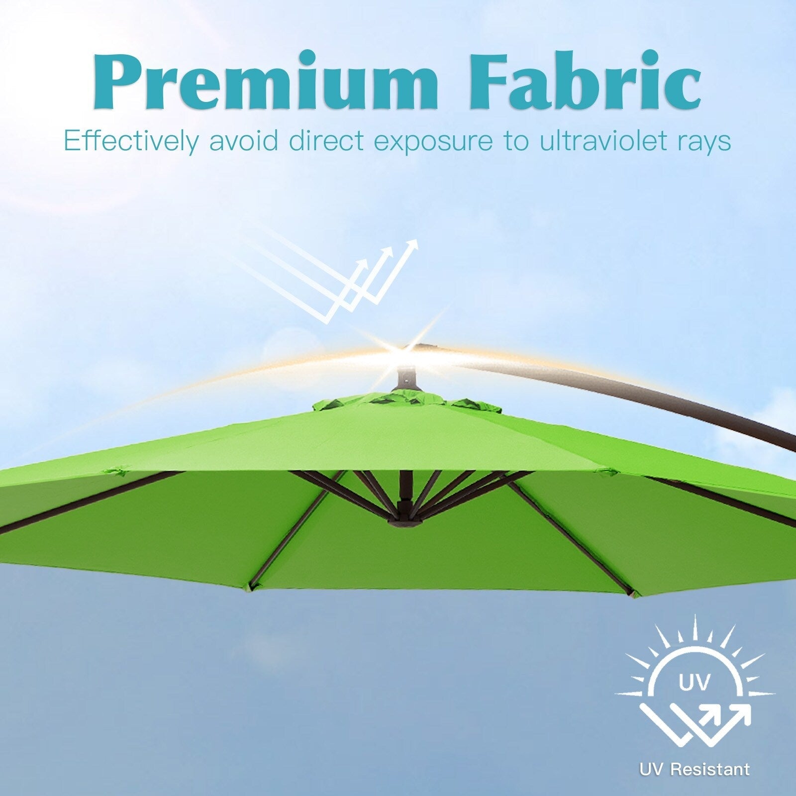 10 Fuß großer, freitragender Stahlschirm mit Kurbelmechanismus und beschwertem Fuß