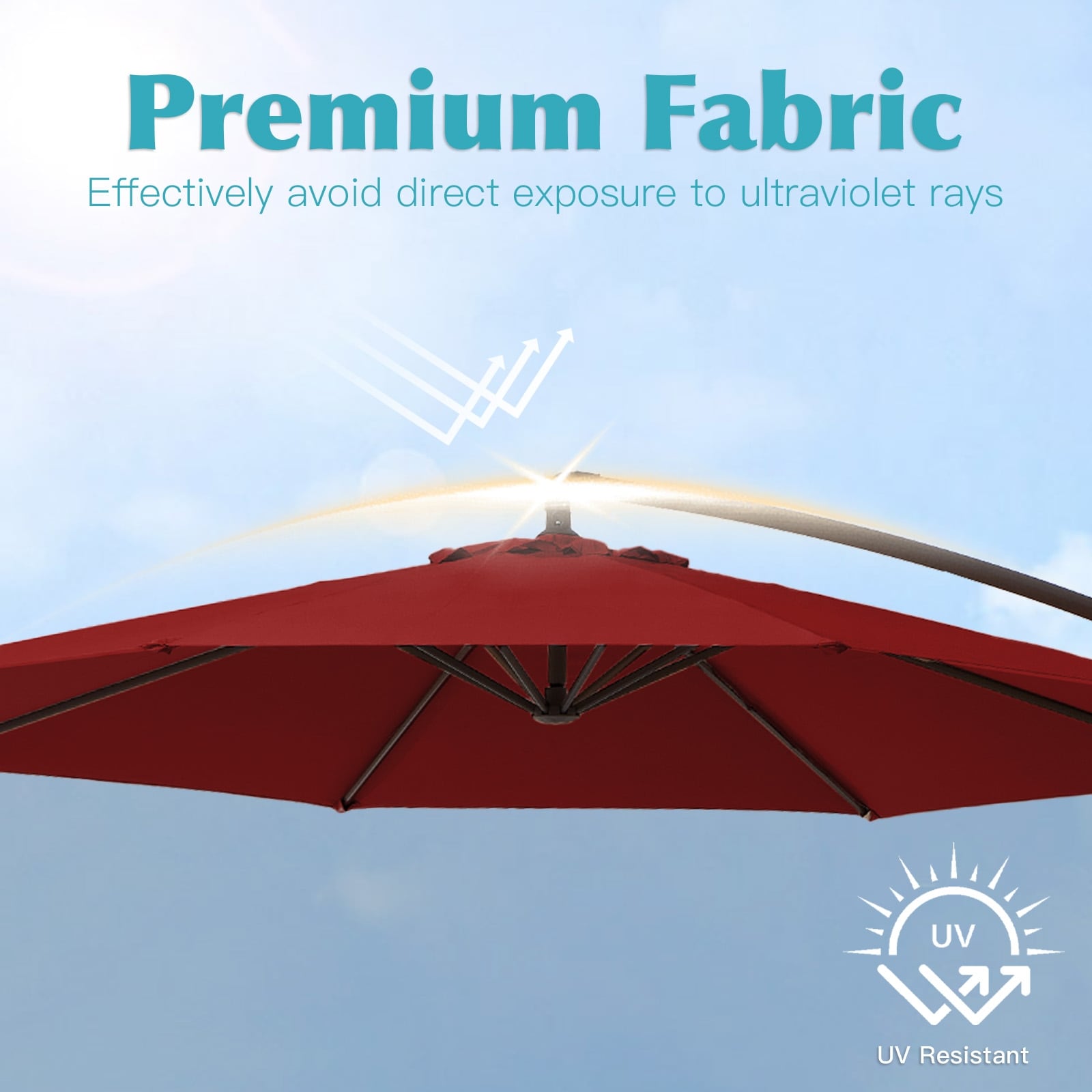 10 Fuß großer, freitragender Stahlschirm mit Kurbelmechanismus und beschwertem Fuß