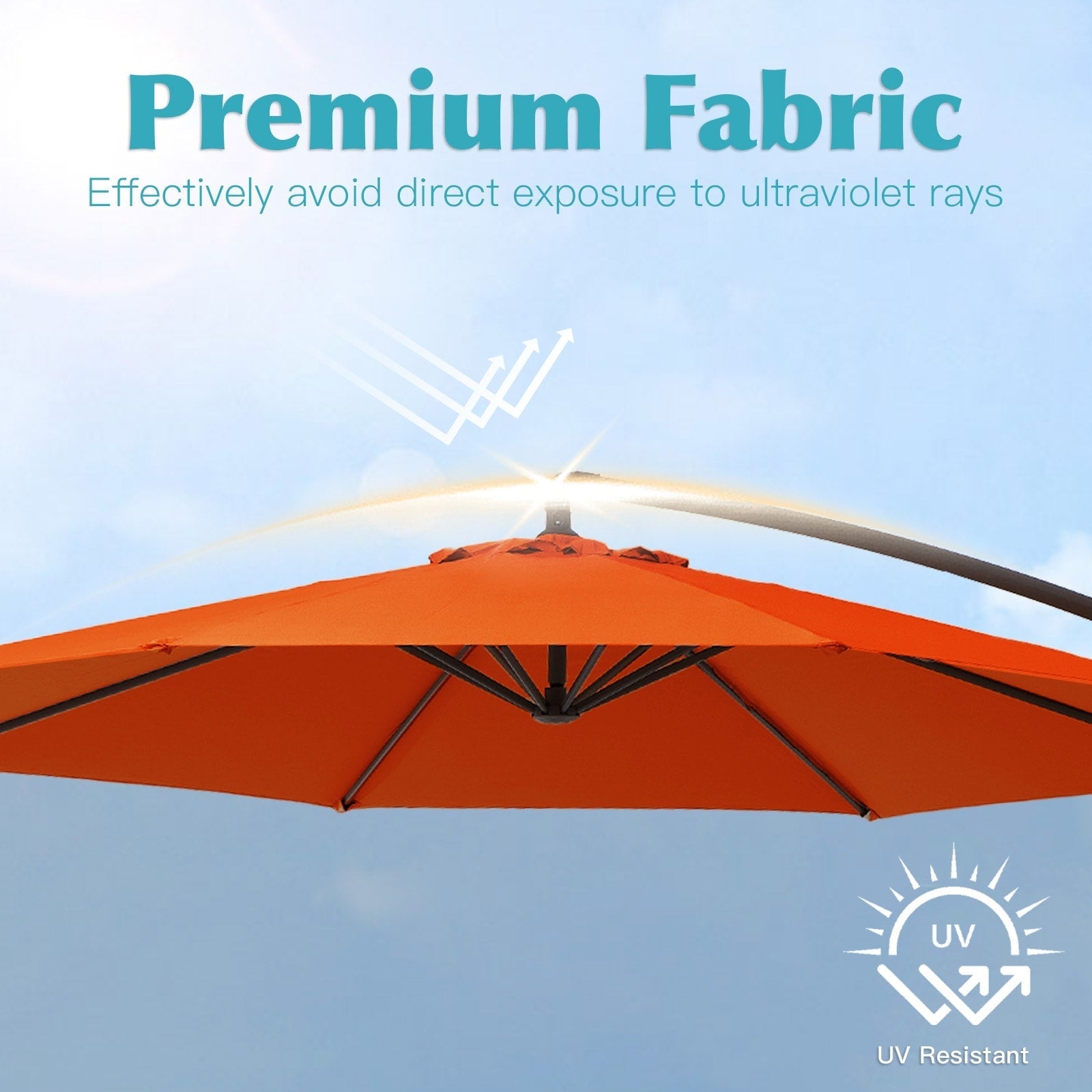 10 Fuß großer, freitragender Stahlschirm mit Kurbelmechanismus und beschwertem Fuß