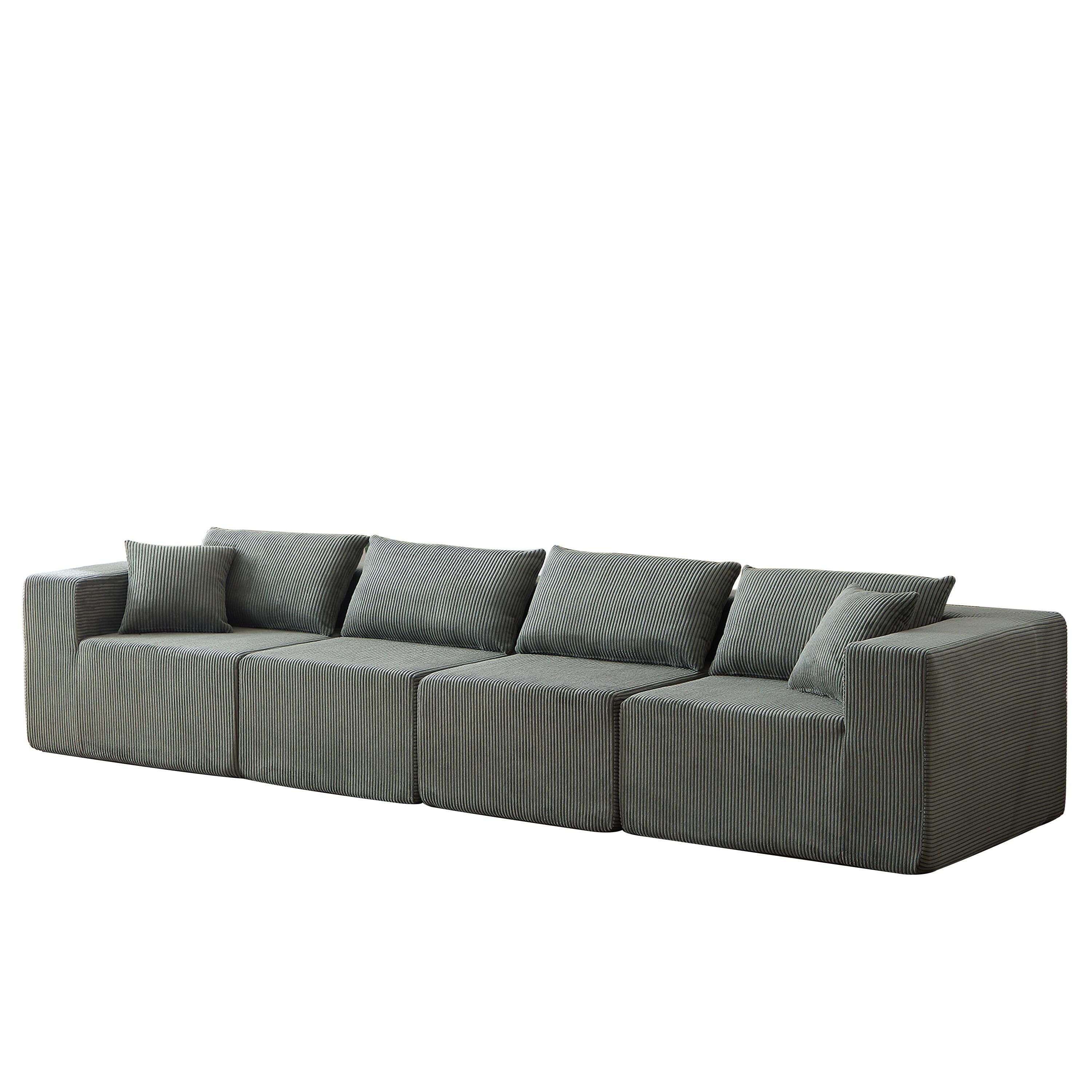 Modulares L-förmiges Ecksofa aus Cord (264 cm), Bodensofa-Set, Schaumstoff-Kombinationssofa, 4-teiliges Set zur freien Kombination