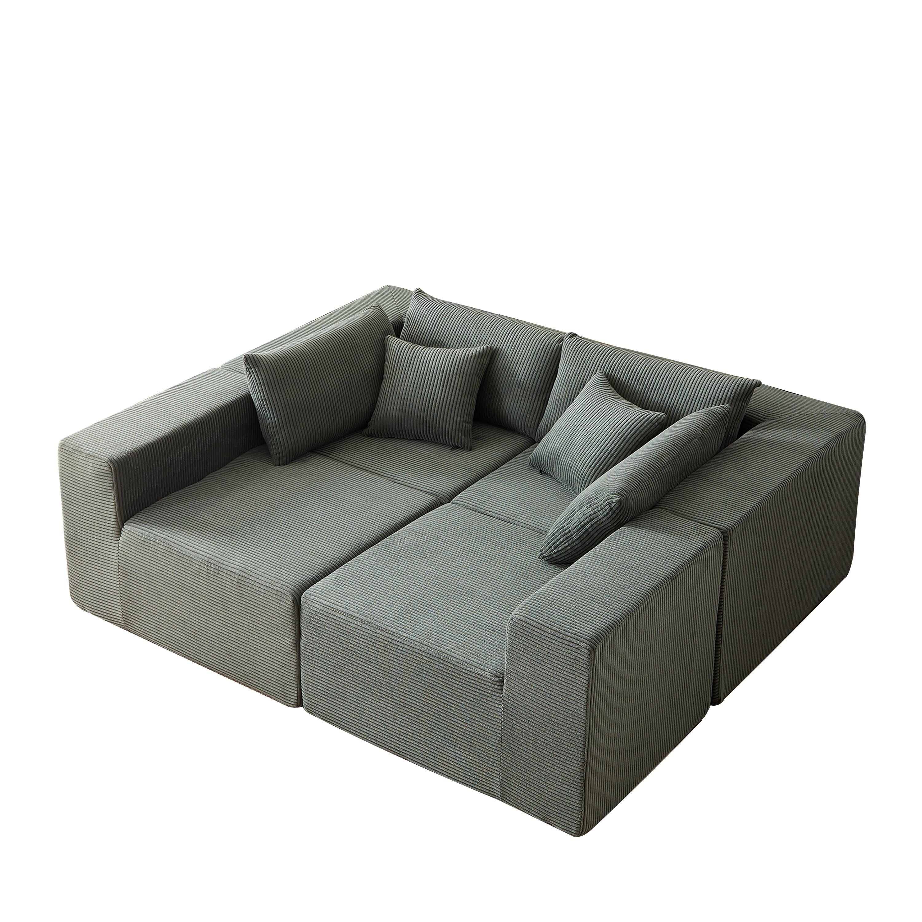 Modulares L-förmiges Ecksofa aus Cord (264 cm), Bodensofa-Set, Schaumstoff-Kombinationssofa, 4-teiliges Set zur freien Kombination