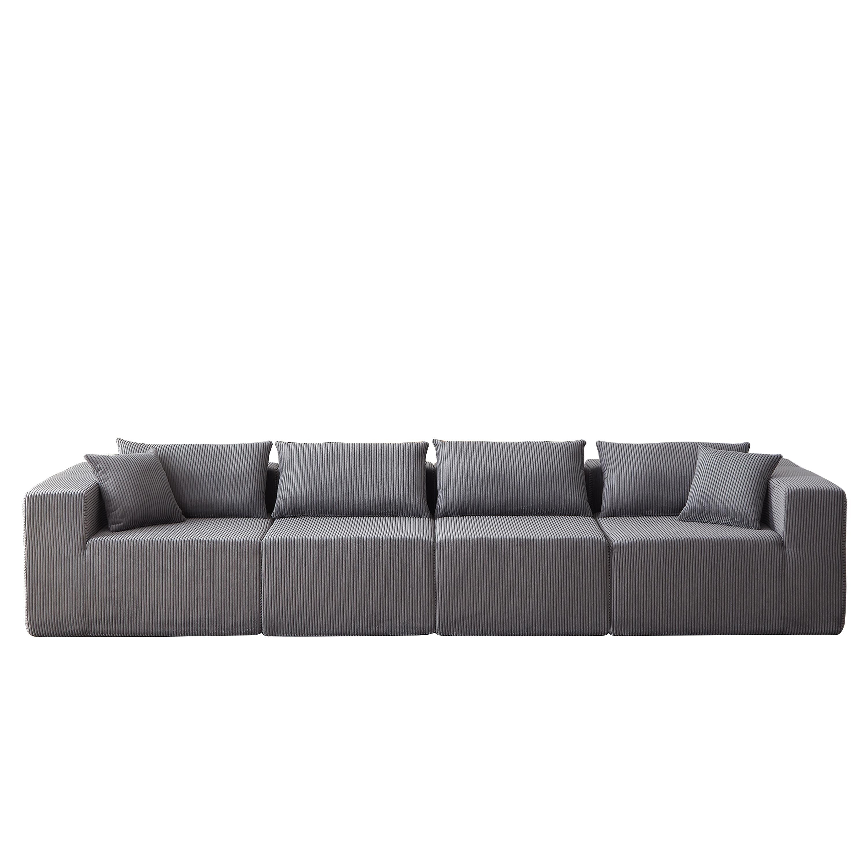 Modulares L-förmiges Ecksofa aus Cord (264 cm), Bodensofa-Set, Schaumstoff-Kombinationssofa, 4-teiliges Set zur freien Kombination