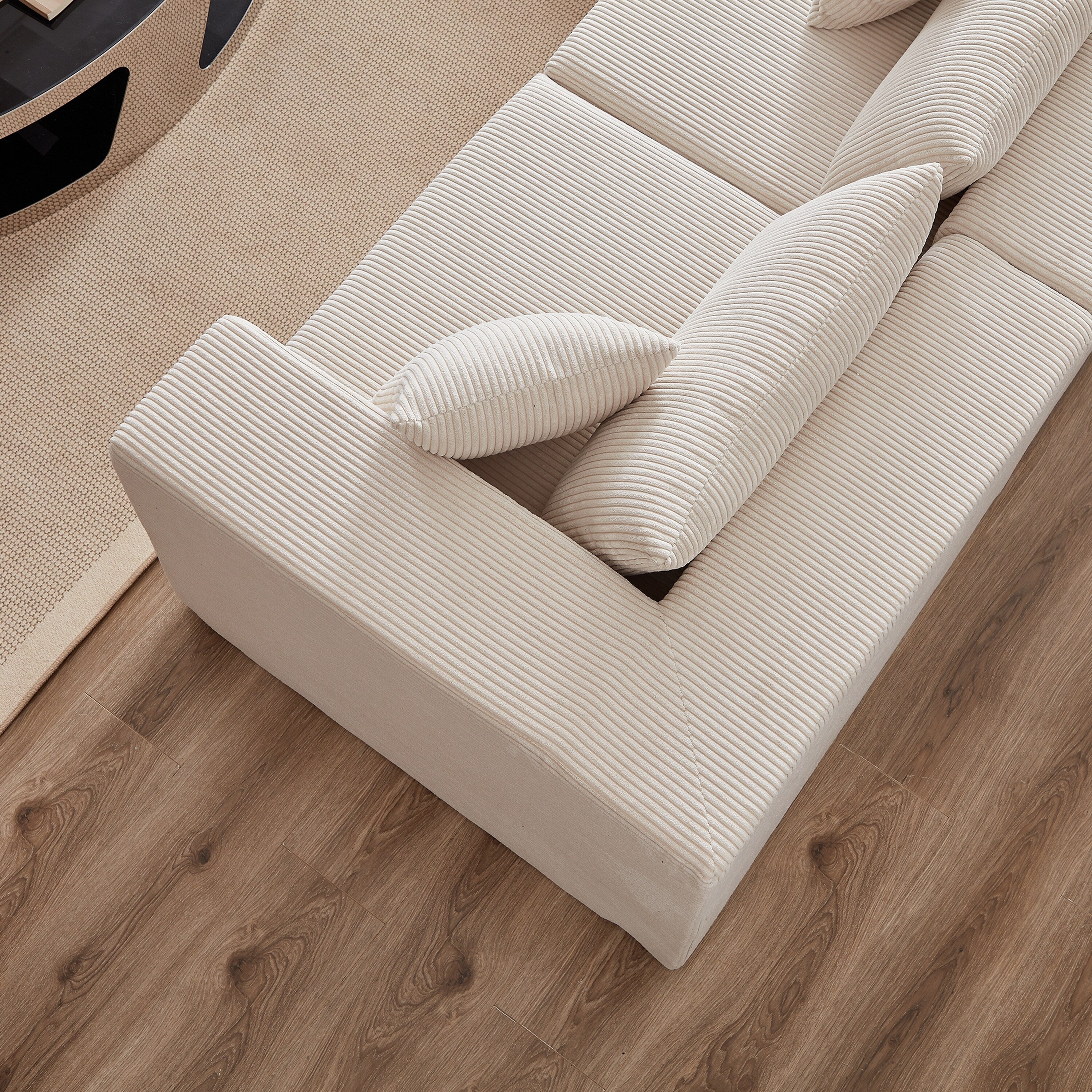 Modulares L-förmiges Ecksofa aus Cord (264 cm), Bodensofa-Set, Schaumstoff-Kombinationssofa, 4-teiliges Set zur freien Kombination