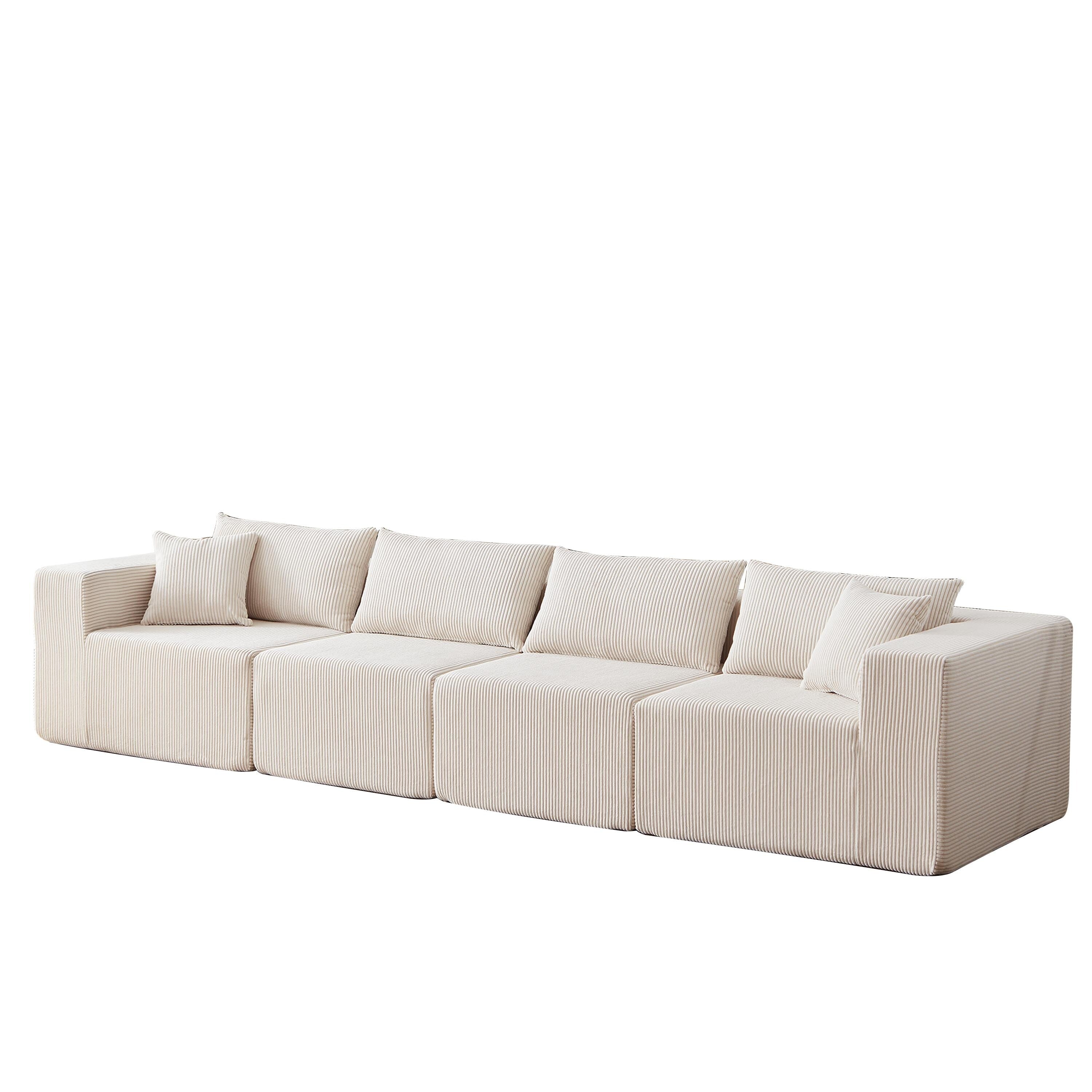 Modulares L-förmiges Ecksofa aus Cord (264 cm), Bodensofa-Set, Schaumstoff-Kombinationssofa, 4-teiliges Set zur freien Kombination