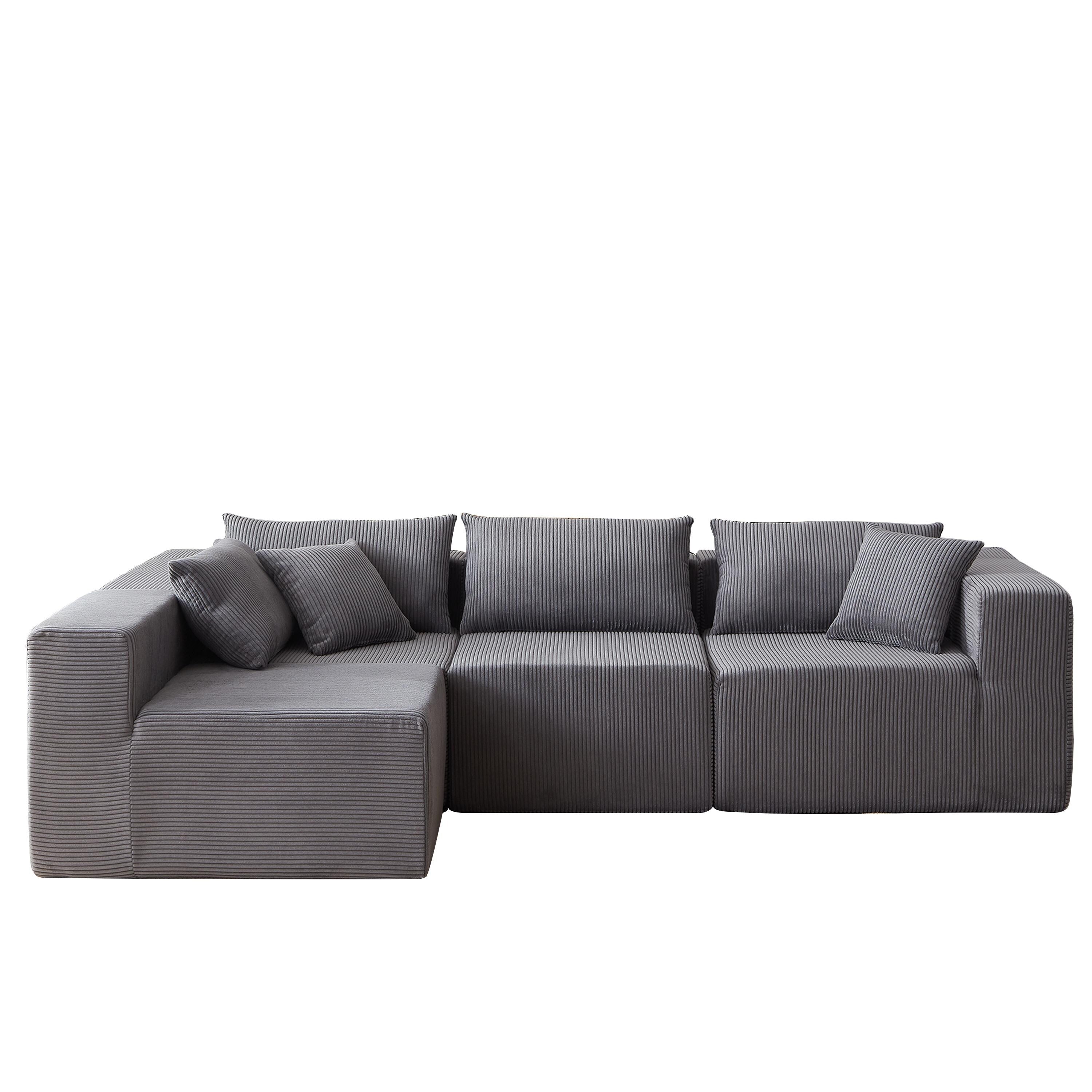Modulares L-förmiges Ecksofa aus Cord (264 cm), Bodensofa-Set, Schaumstoff-Kombinationssofa, 4-teiliges Set zur freien Kombination