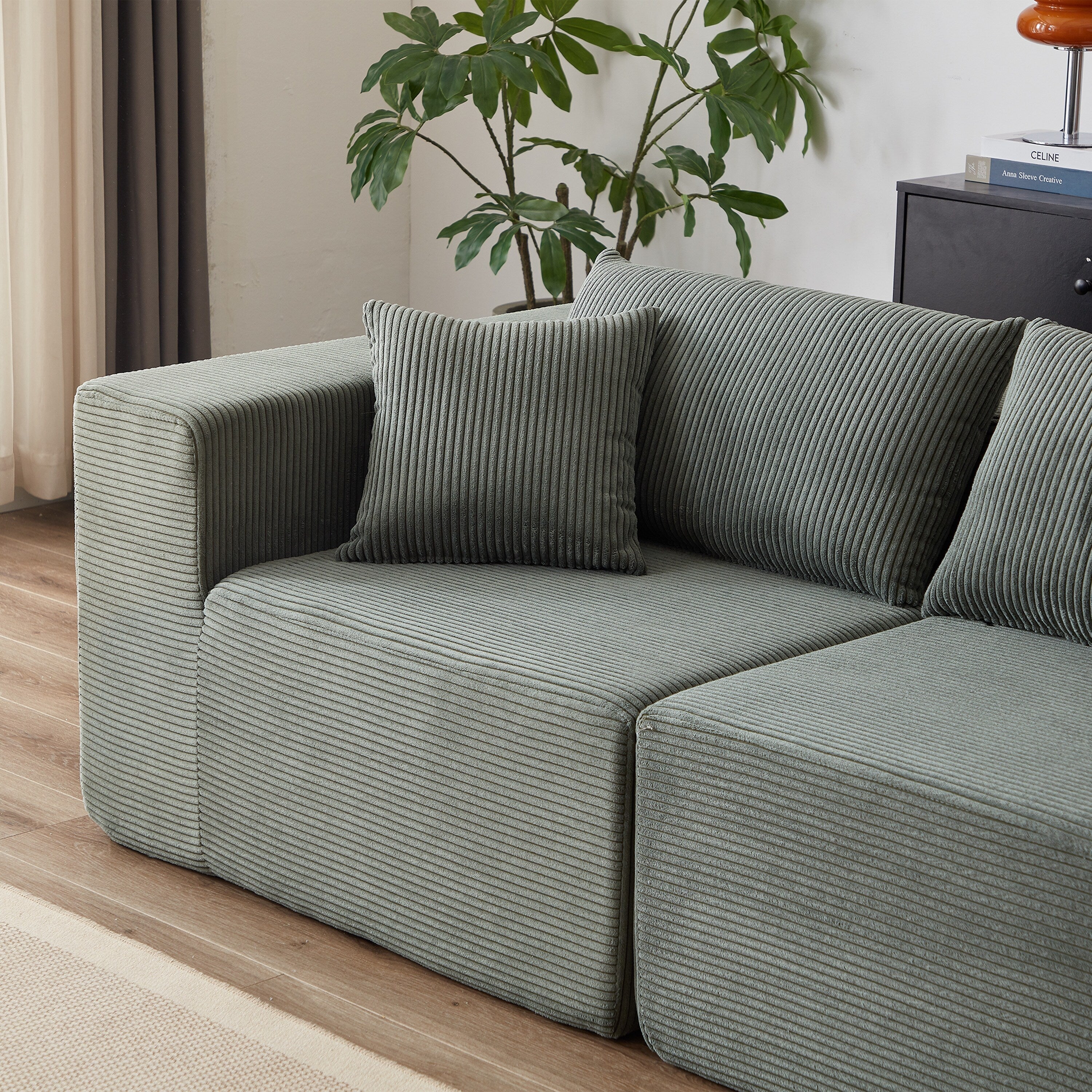 Modulares L-förmiges Ecksofa aus Cord (264 cm), Bodensofa-Set, Schaumstoff-Kombinationssofa, 4-teiliges Set zur freien Kombination