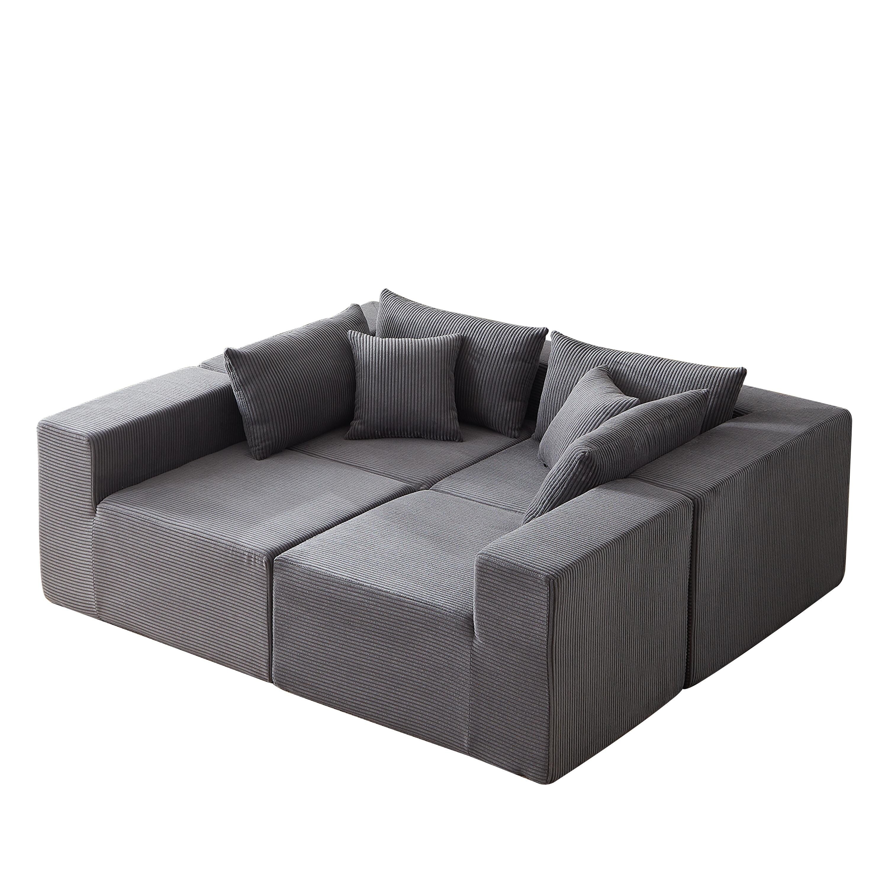Modulares L-förmiges Ecksofa aus Cord (264 cm), Bodensofa-Set, Schaumstoff-Kombinationssofa, 4-teiliges Set zur freien Kombination