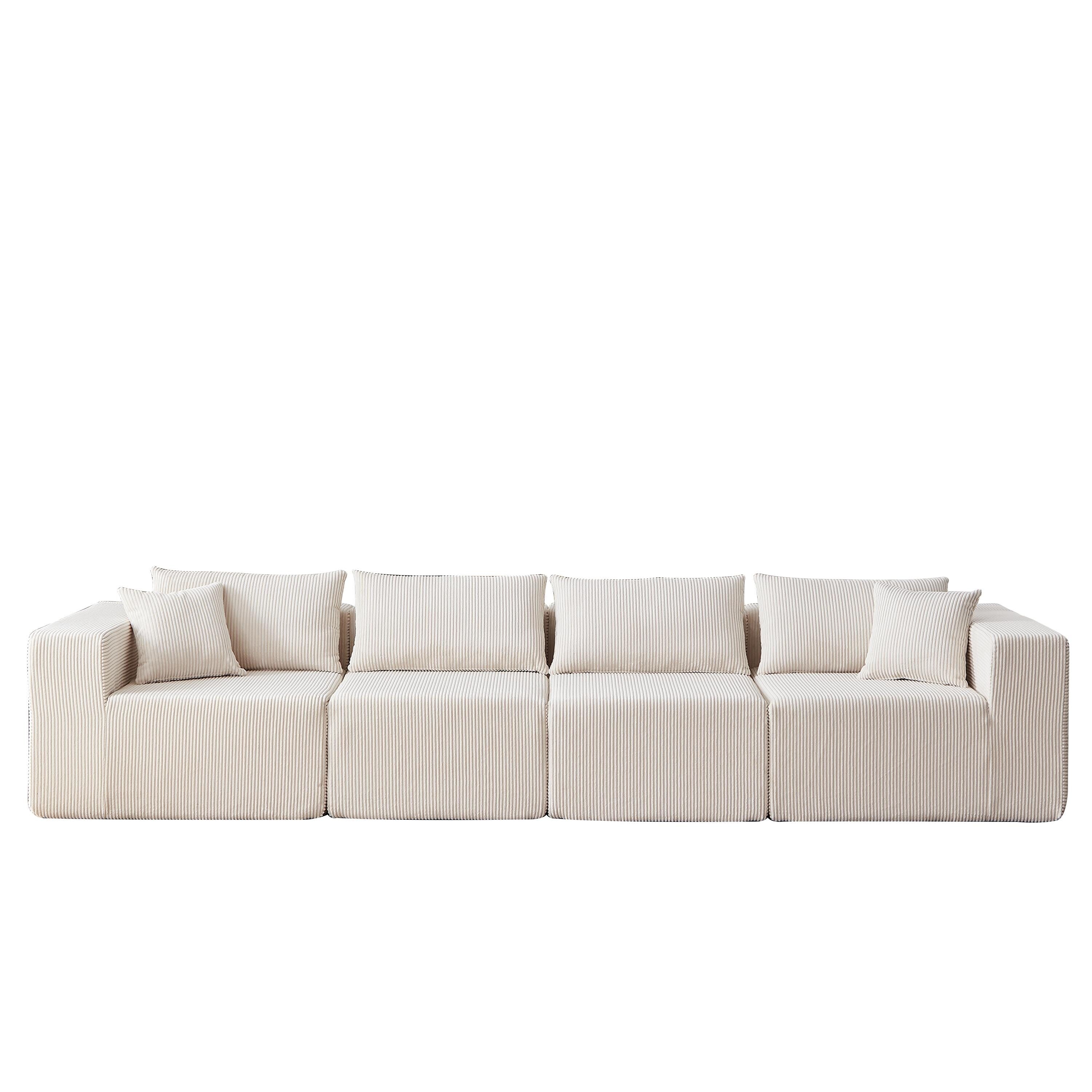 Modulares L-förmiges Ecksofa aus Cord (264 cm), Bodensofa-Set, Schaumstoff-Kombinationssofa, 4-teiliges Set zur freien Kombination