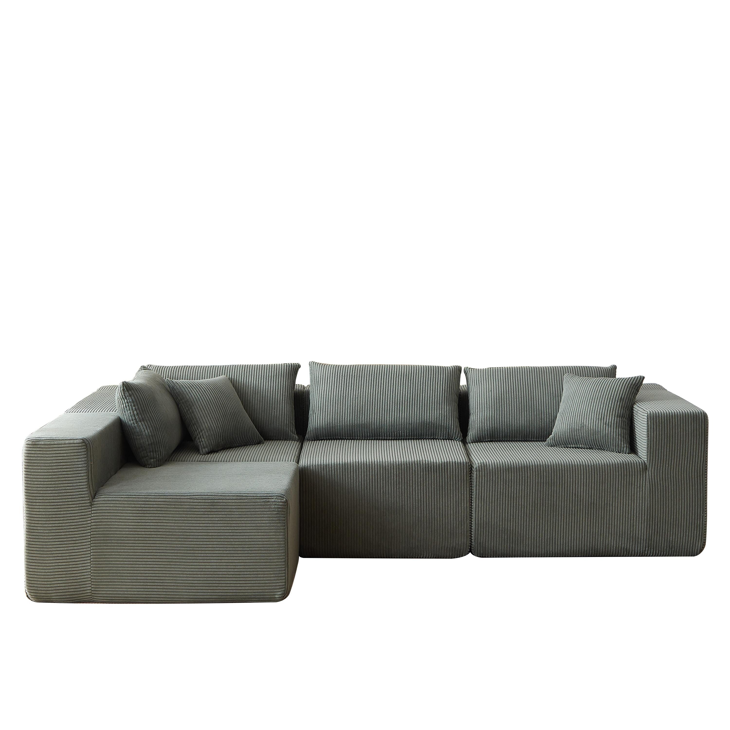 Modulares L-förmiges Ecksofa aus Cord (264 cm), Bodensofa-Set, Schaumstoff-Kombinationssofa, 4-teiliges Set zur freien Kombination