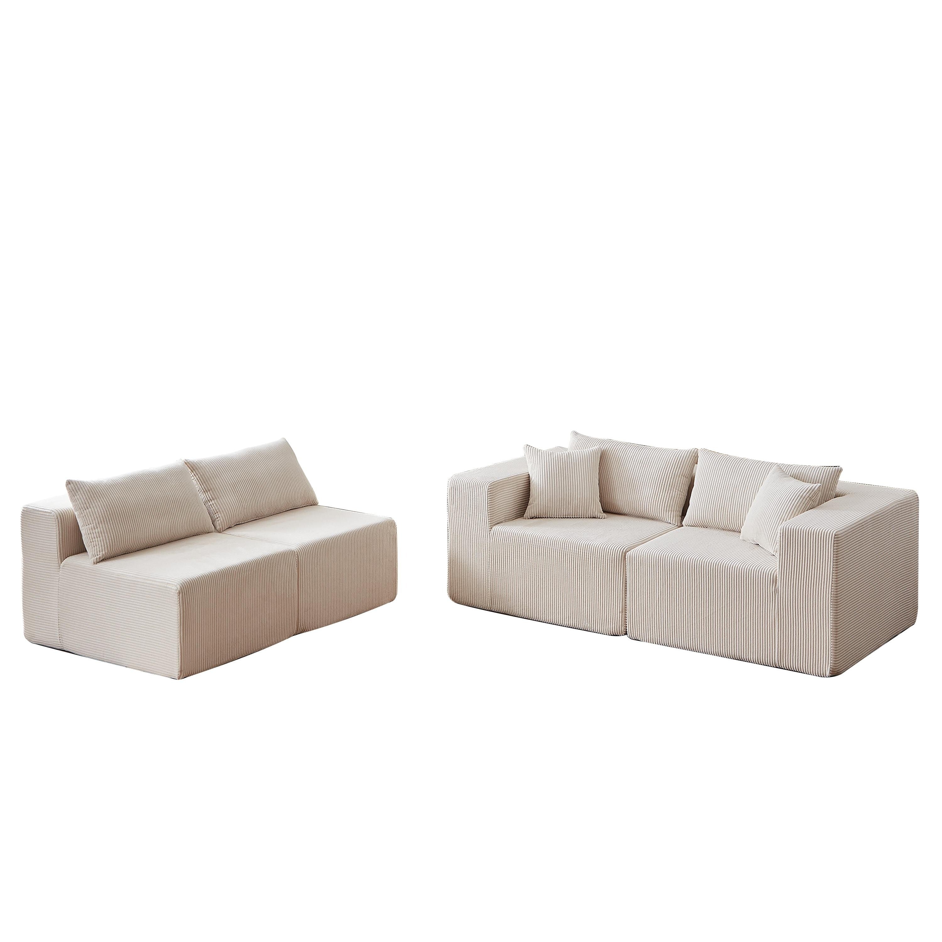 Modulares L-förmiges Ecksofa aus Cord (264 cm), Bodensofa-Set, Schaumstoff-Kombinationssofa, 4-teiliges Set zur freien Kombination