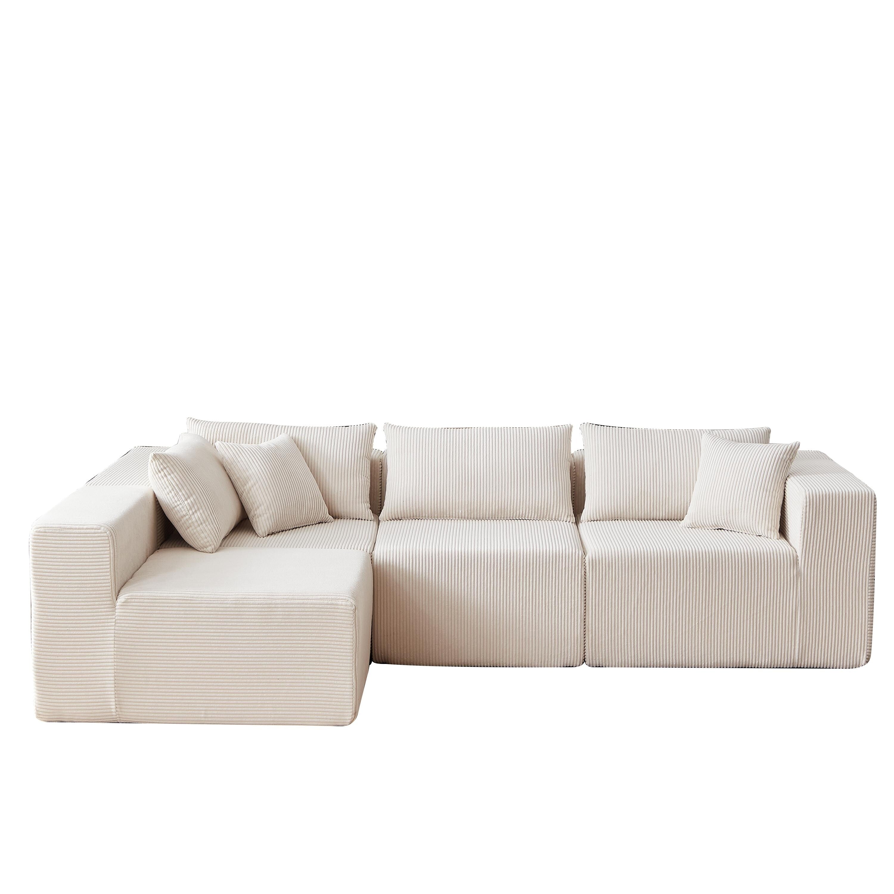 Modulares L-förmiges Ecksofa aus Cord (264 cm), Bodensofa-Set, Schaumstoff-Kombinationssofa, 4-teiliges Set zur freien Kombination