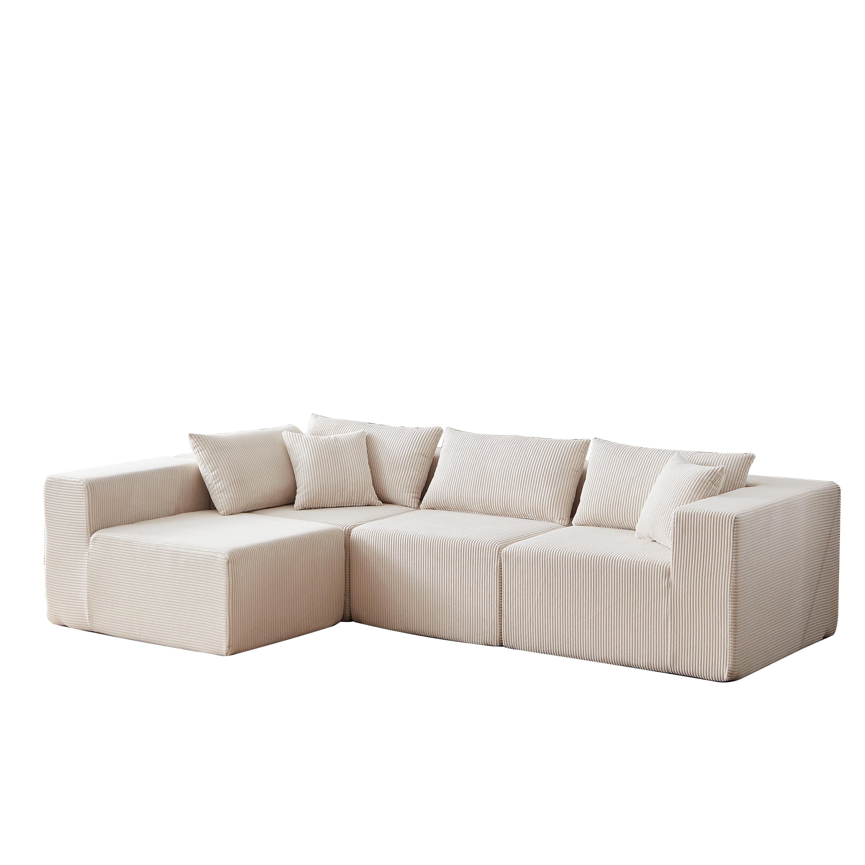 Modulares L-förmiges Ecksofa aus Cord (264 cm), Bodensofa-Set, Schaumstoff-Kombinationssofa, 4-teiliges Set zur freien Kombination