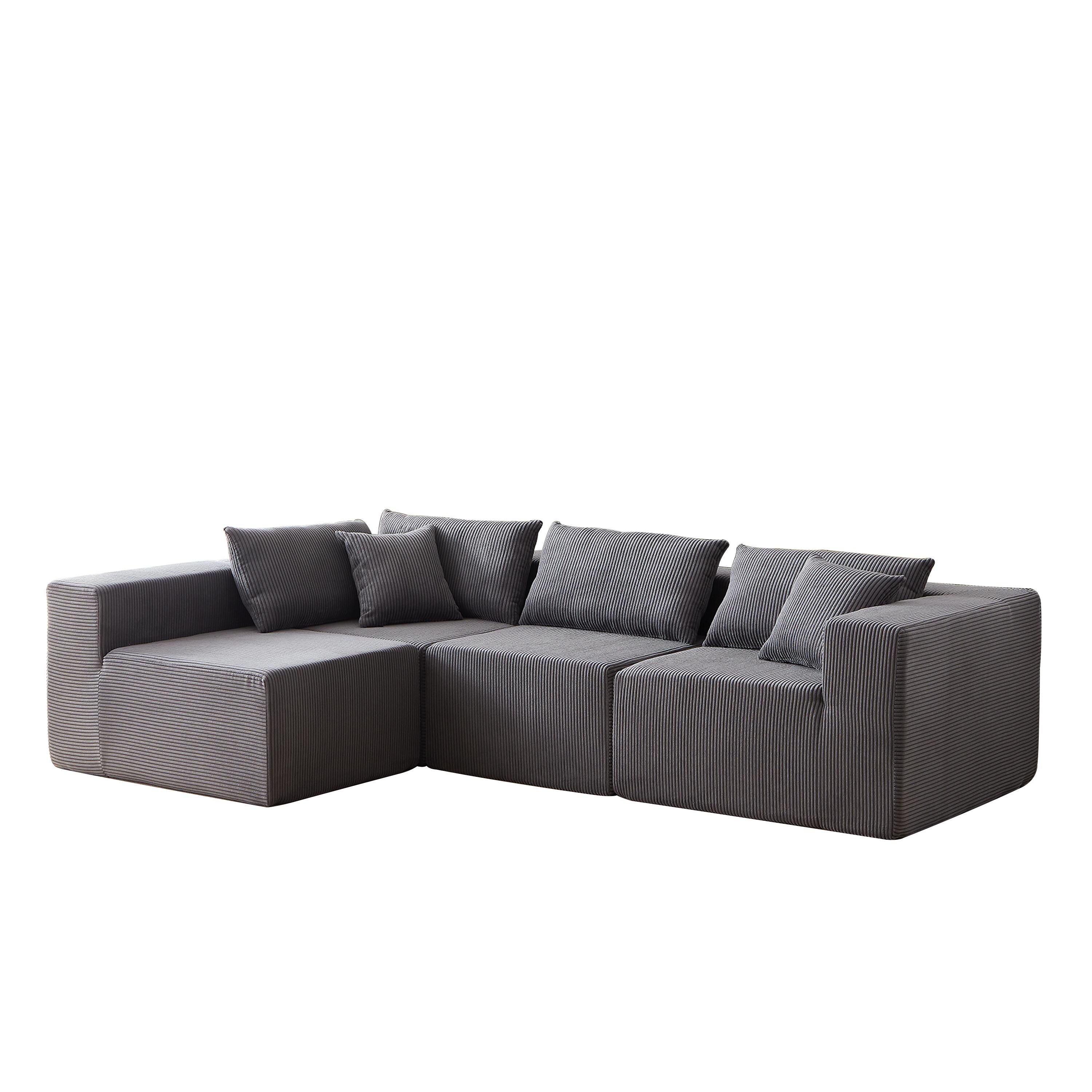 Modulares L-förmiges Ecksofa aus Cord (264 cm), Bodensofa-Set, Schaumstoff-Kombinationssofa, 4-teiliges Set zur freien Kombination