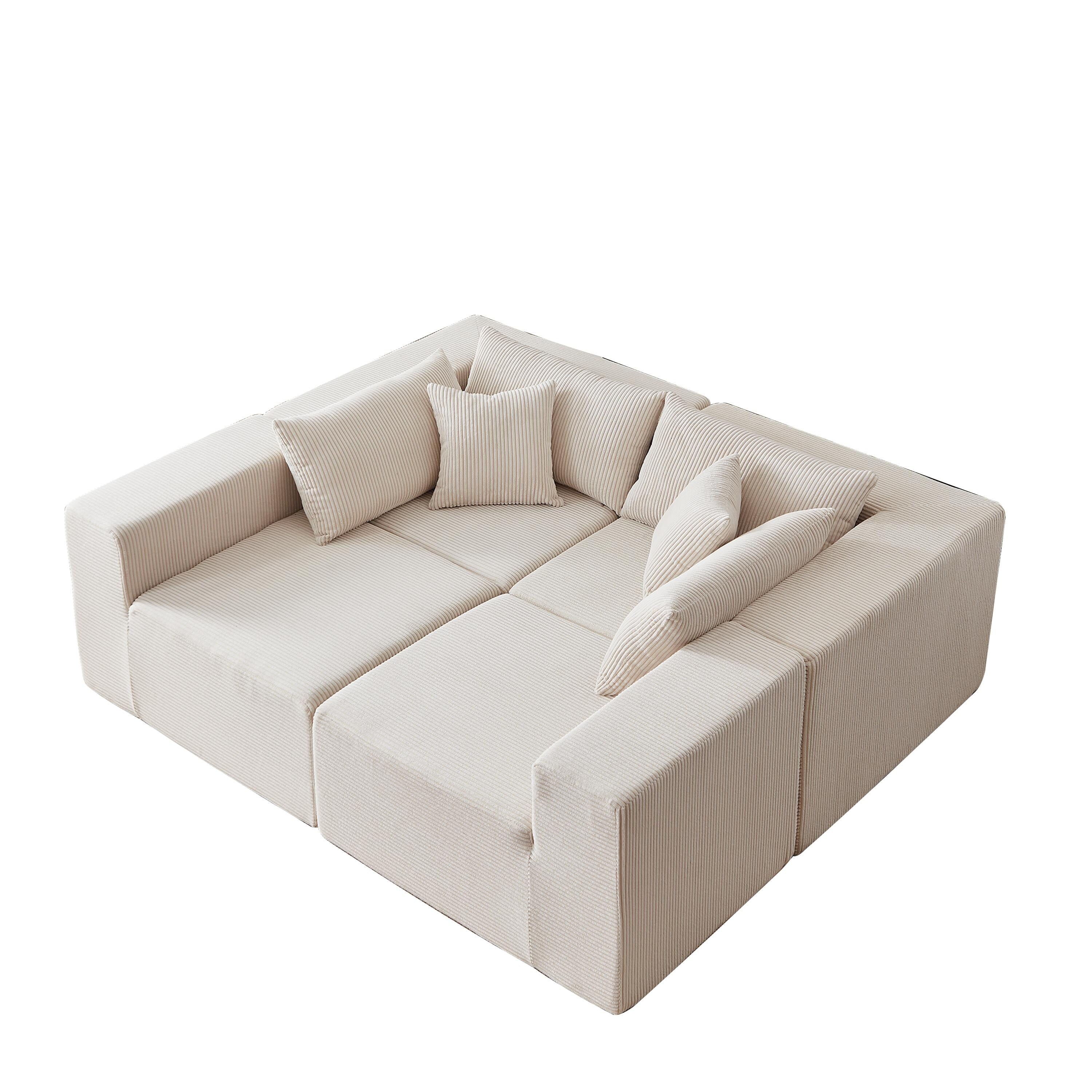 Modulares L-förmiges Ecksofa aus Cord (264 cm), Bodensofa-Set, Schaumstoff-Kombinationssofa, 4-teiliges Set zur freien Kombination
