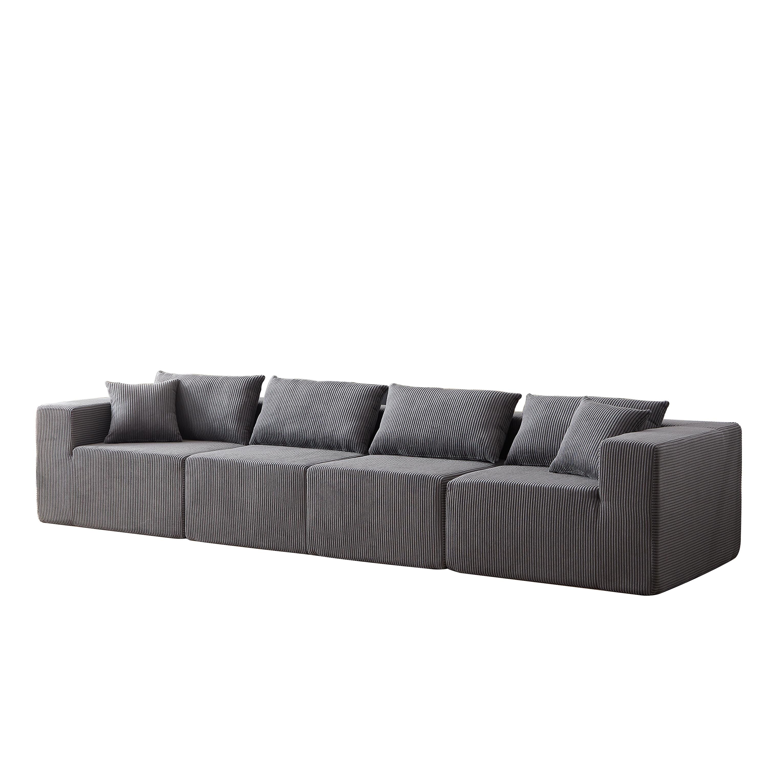 Modulares L-förmiges Ecksofa aus Cord (264 cm), Bodensofa-Set, Schaumstoff-Kombinationssofa, 4-teiliges Set zur freien Kombination