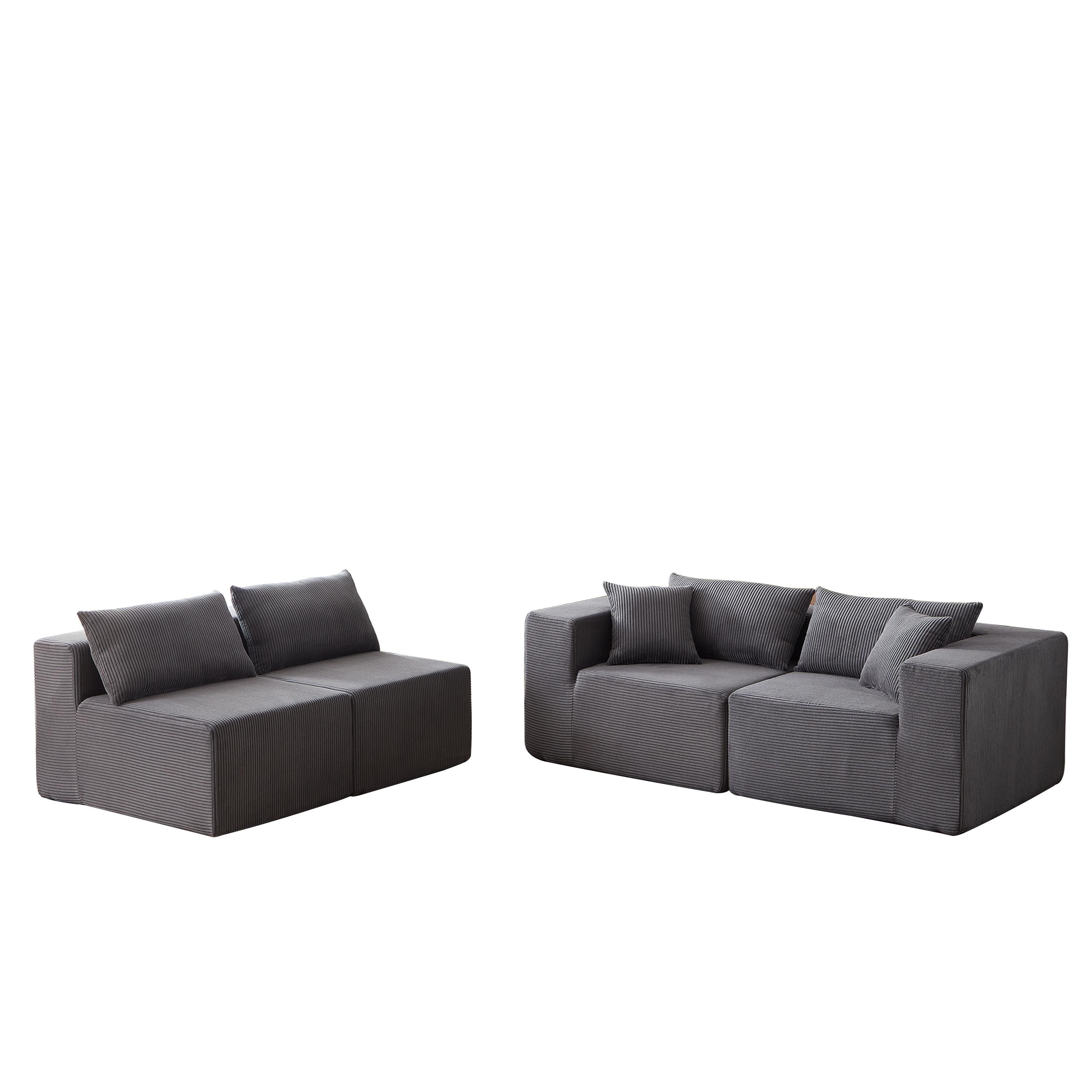 Modulares L-förmiges Ecksofa aus Cord (264 cm), Bodensofa-Set, Schaumstoff-Kombinationssofa, 4-teiliges Set zur freien Kombination