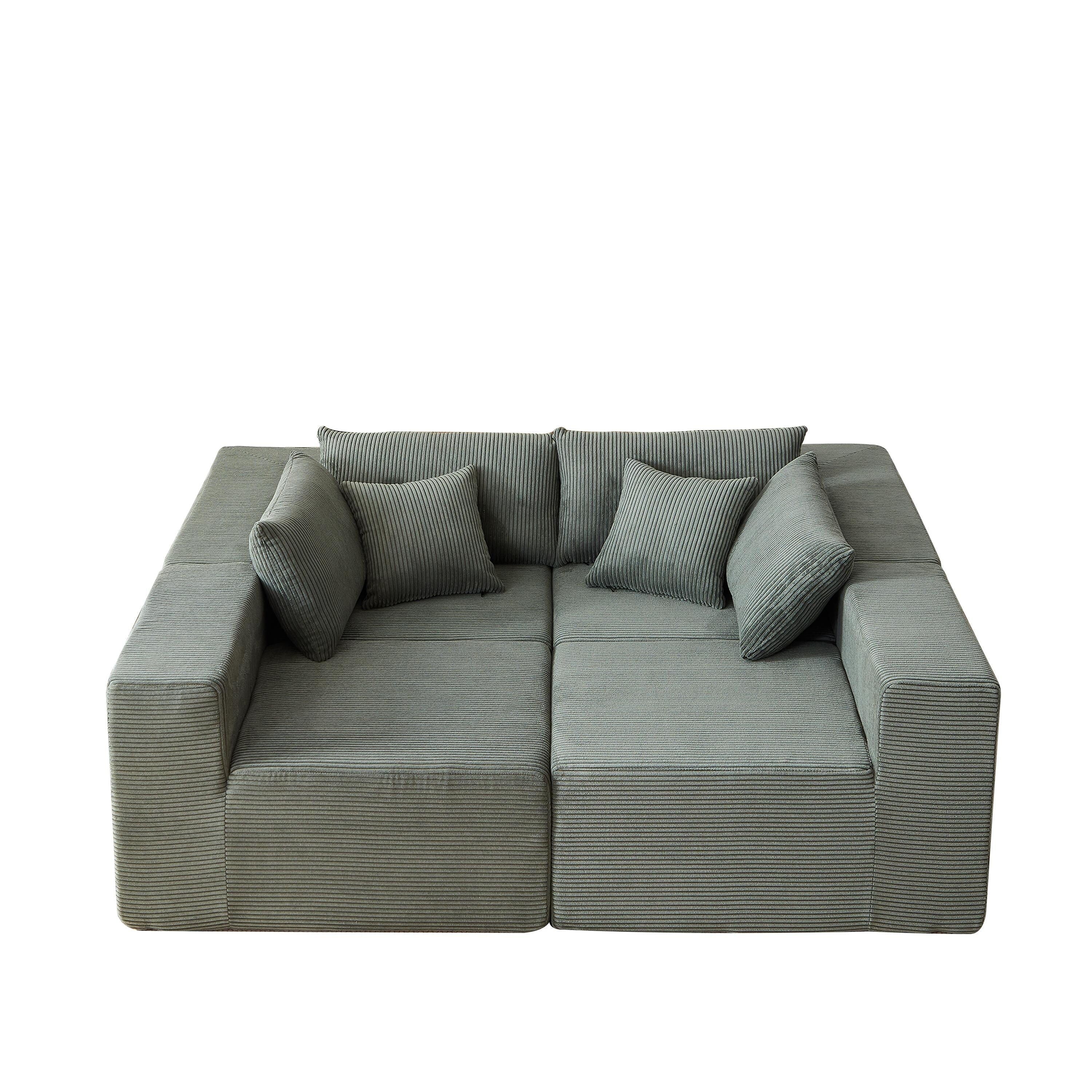 Modulares L-förmiges Ecksofa aus Cord (264 cm), Bodensofa-Set, Schaumstoff-Kombinationssofa, 4-teiliges Set zur freien Kombination