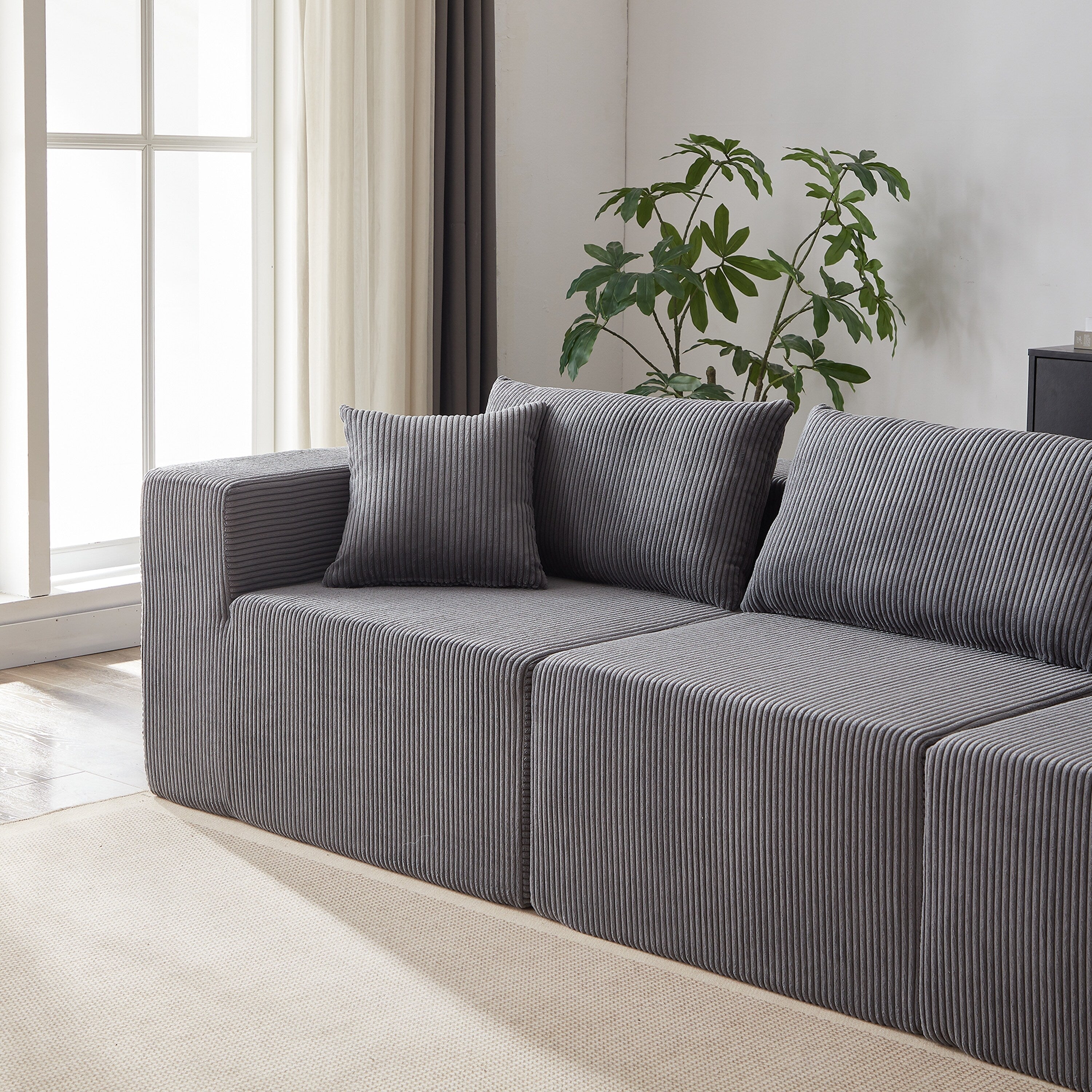 Modulares L-förmiges Ecksofa aus Cord (264 cm), Bodensofa-Set, Schaumstoff-Kombinationssofa, 4-teiliges Set zur freien Kombination