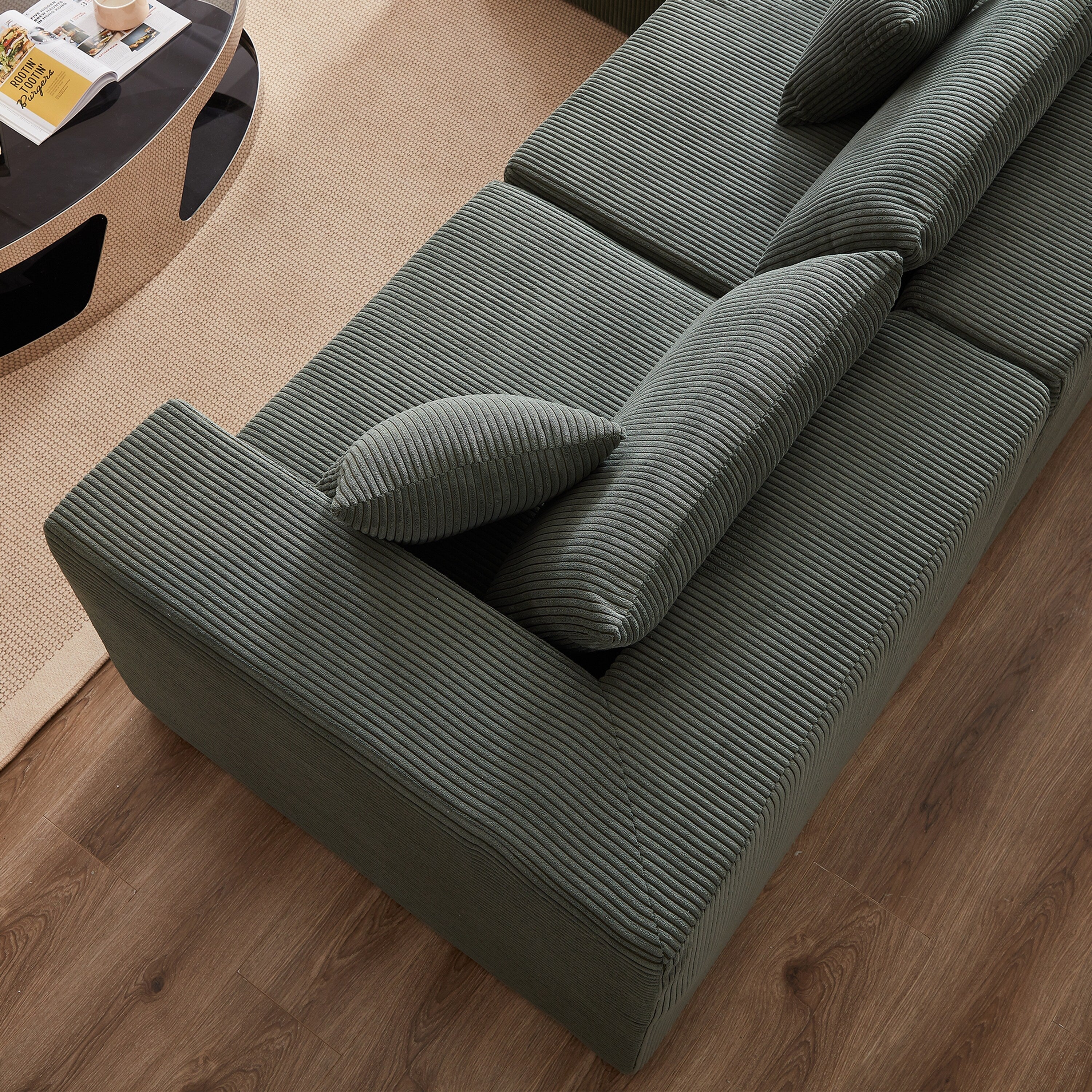 Modulares L-förmiges Ecksofa aus Cord (264 cm), Bodensofa-Set, Schaumstoff-Kombinationssofa, 4-teiliges Set zur freien Kombination