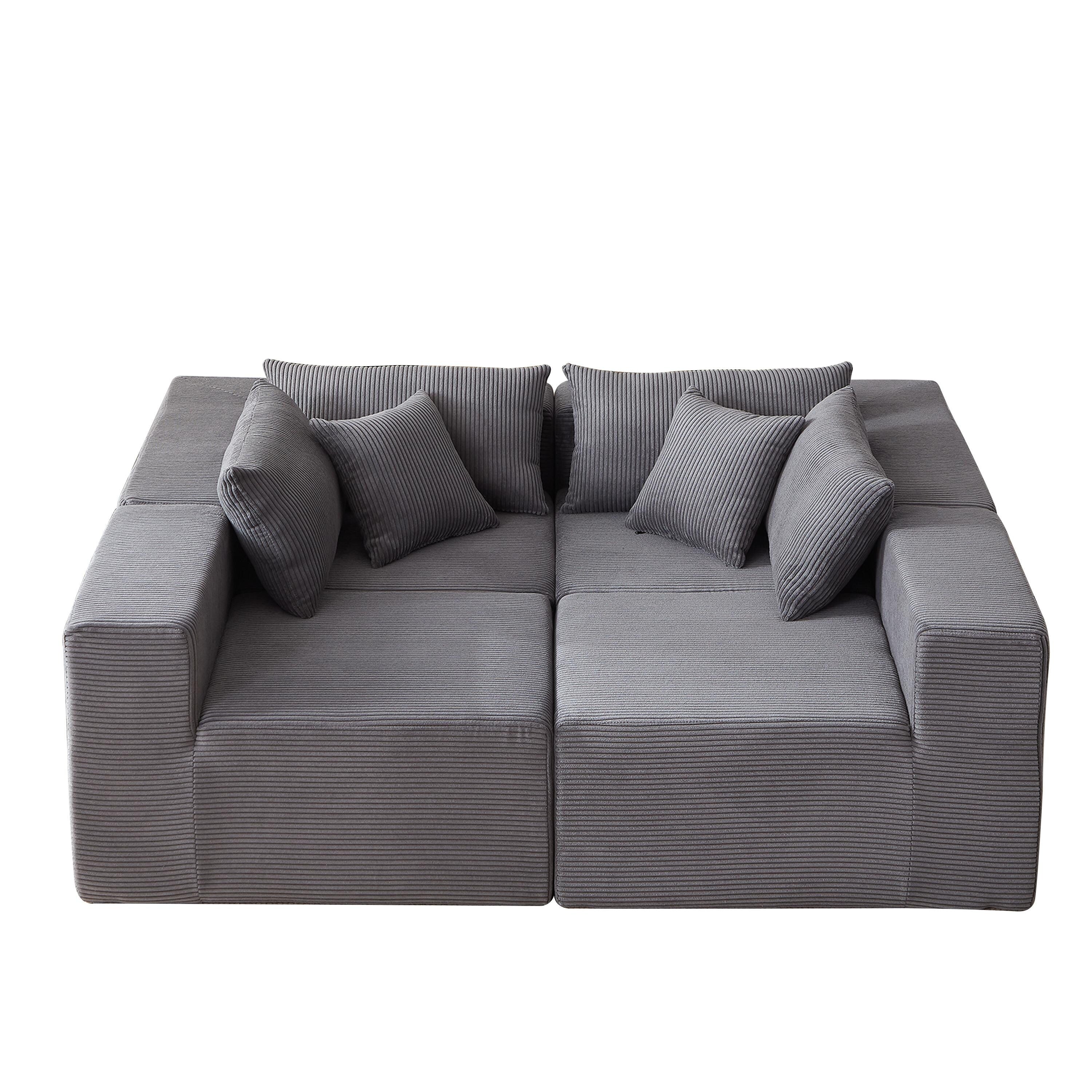 Modulares L-förmiges Ecksofa aus Cord (264 cm), Bodensofa-Set, Schaumstoff-Kombinationssofa, 4-teiliges Set zur freien Kombination