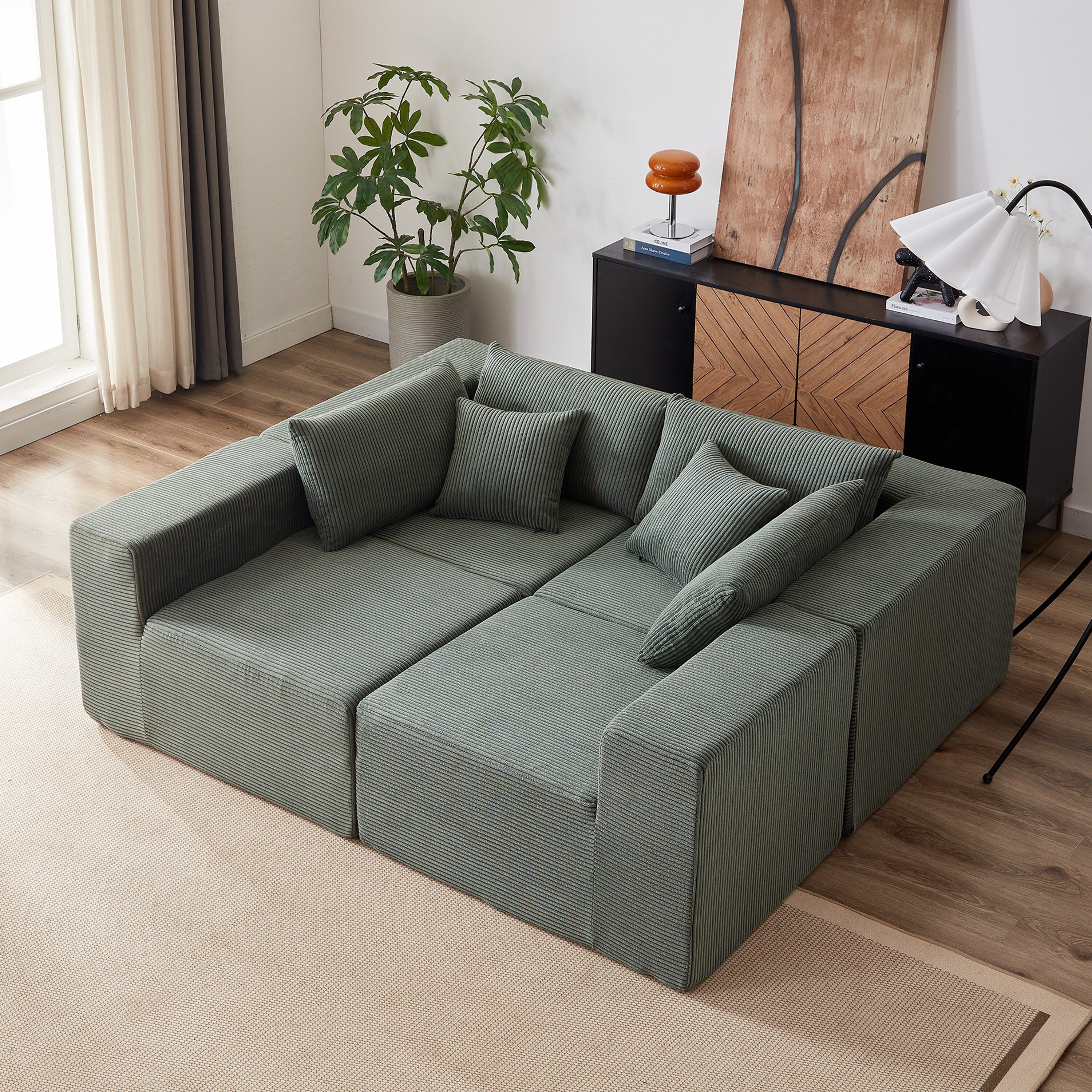 Modulares L-förmiges Ecksofa aus Cord (264 cm), Bodensofa-Set, Schaumstoff-Kombinationssofa, 4-teiliges Set zur freien Kombination
