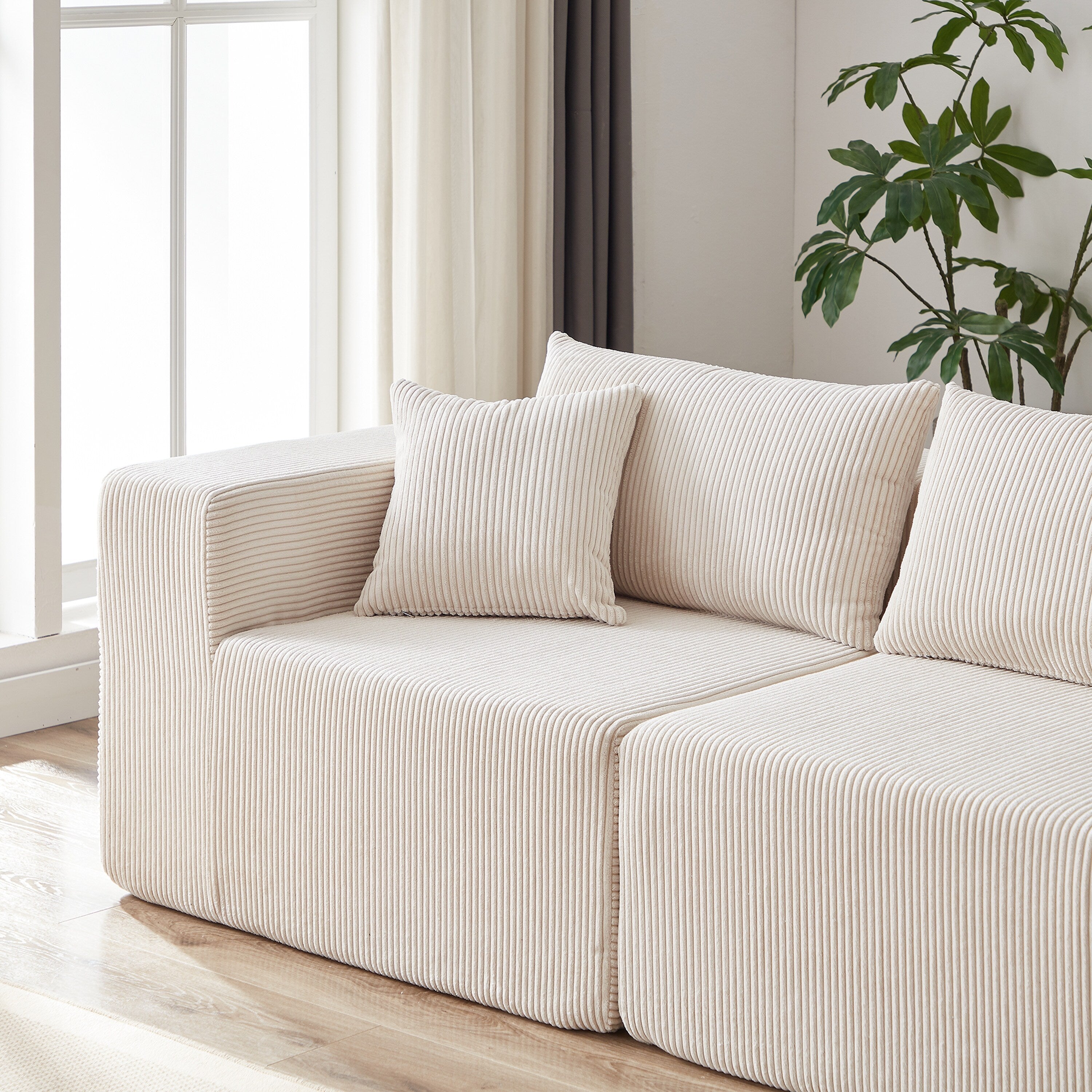 Modulares L-förmiges Ecksofa aus Cord (264 cm), Bodensofa-Set, Schaumstoff-Kombinationssofa, 4-teiliges Set zur freien Kombination