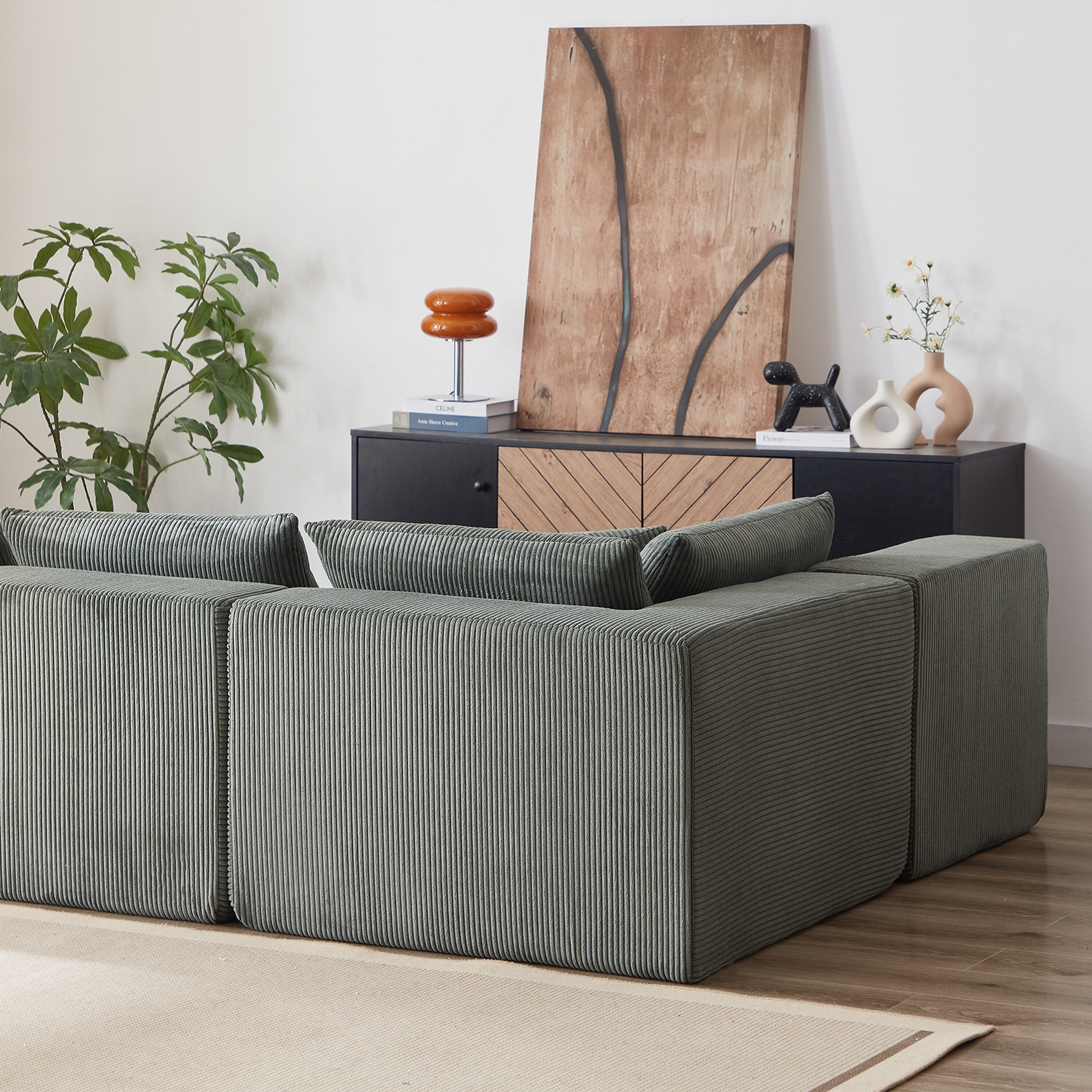 Modulares L-förmiges Ecksofa aus Cord (264 cm), Bodensofa-Set, Schaumstoff-Kombinationssofa, 4-teiliges Set zur freien Kombination