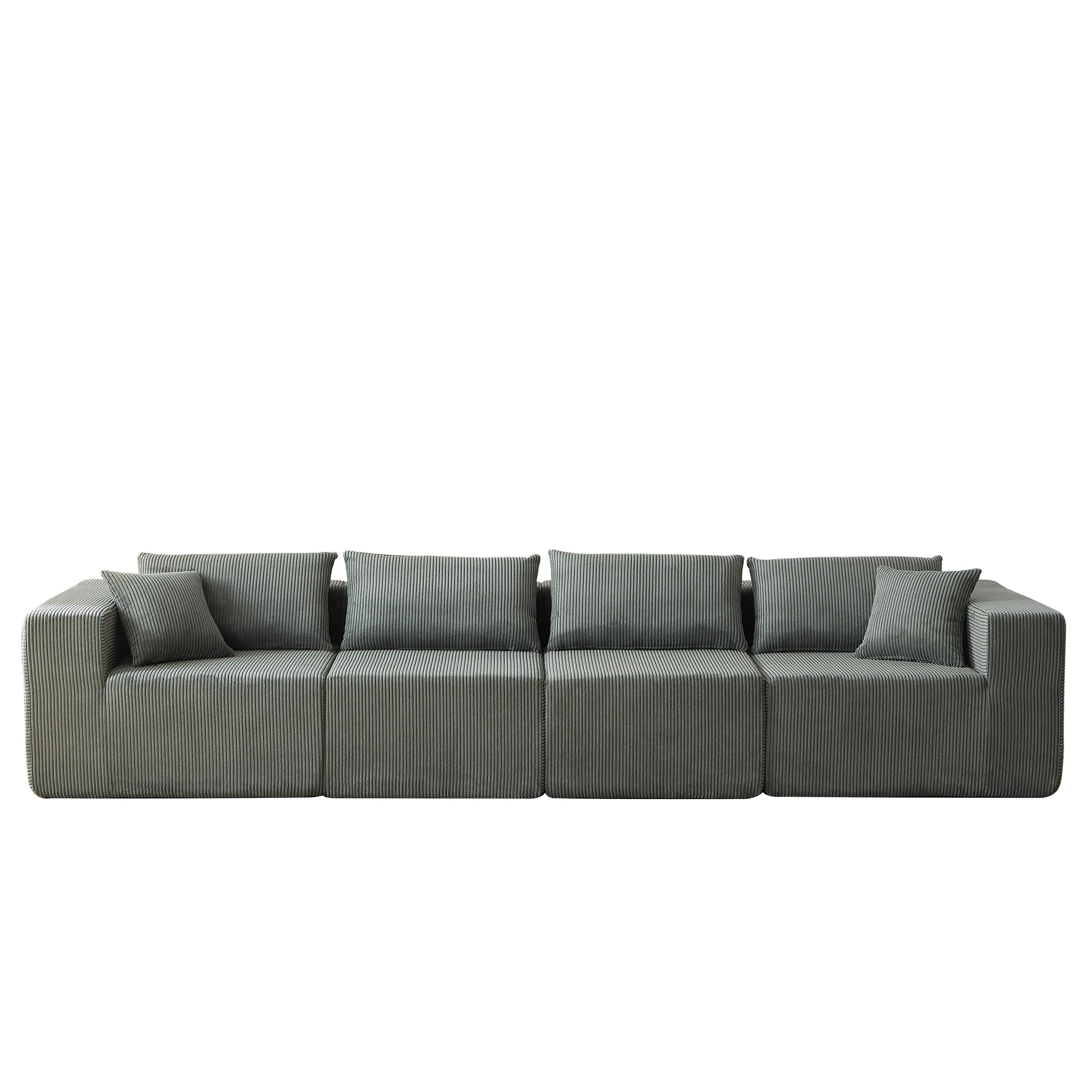 Modulares L-förmiges Ecksofa aus Cord (264 cm), Bodensofa-Set, Schaumstoff-Kombinationssofa, 4-teiliges Set zur freien Kombination