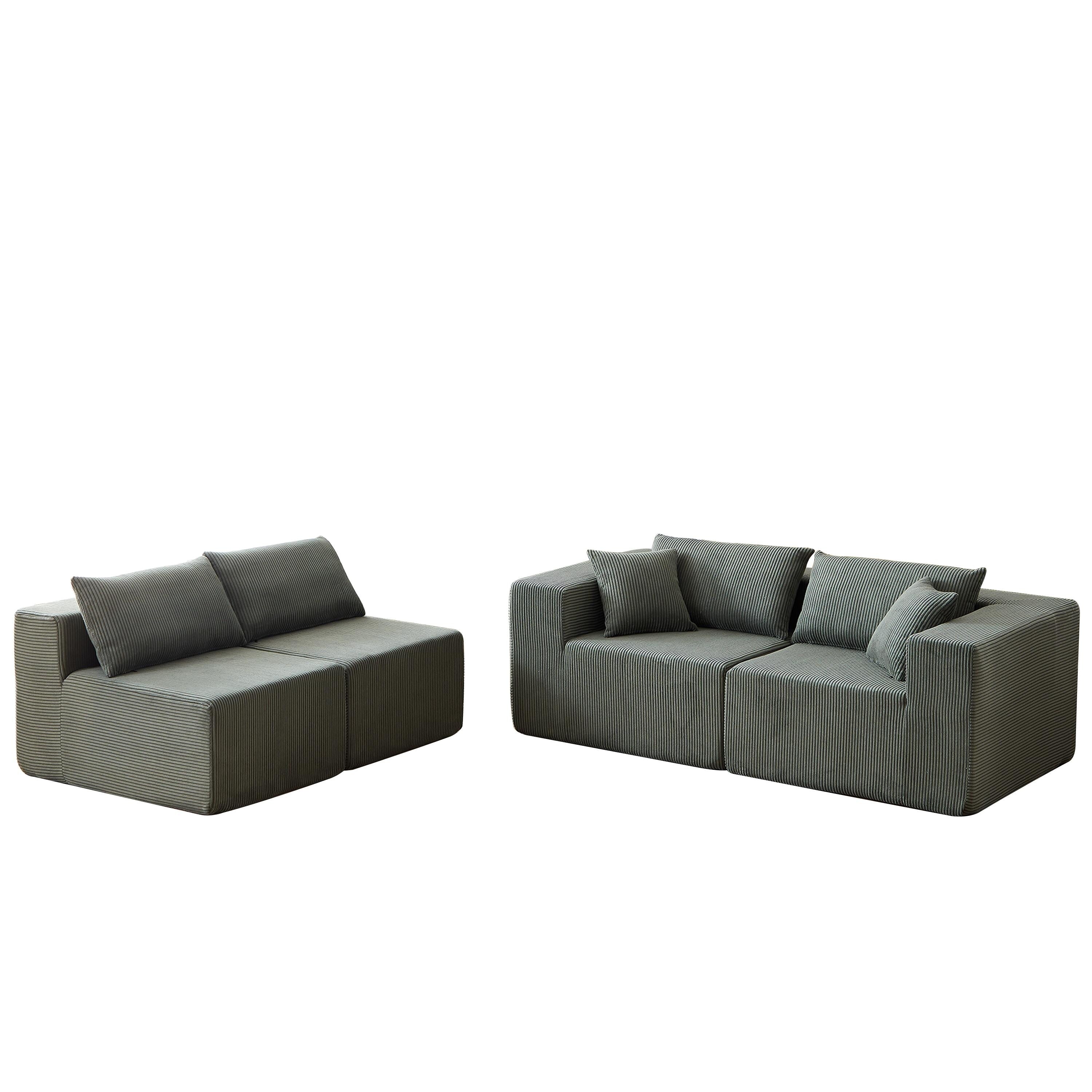 Modulares L-förmiges Ecksofa aus Cord (264 cm), Bodensofa-Set, Schaumstoff-Kombinationssofa, 4-teiliges Set zur freien Kombination