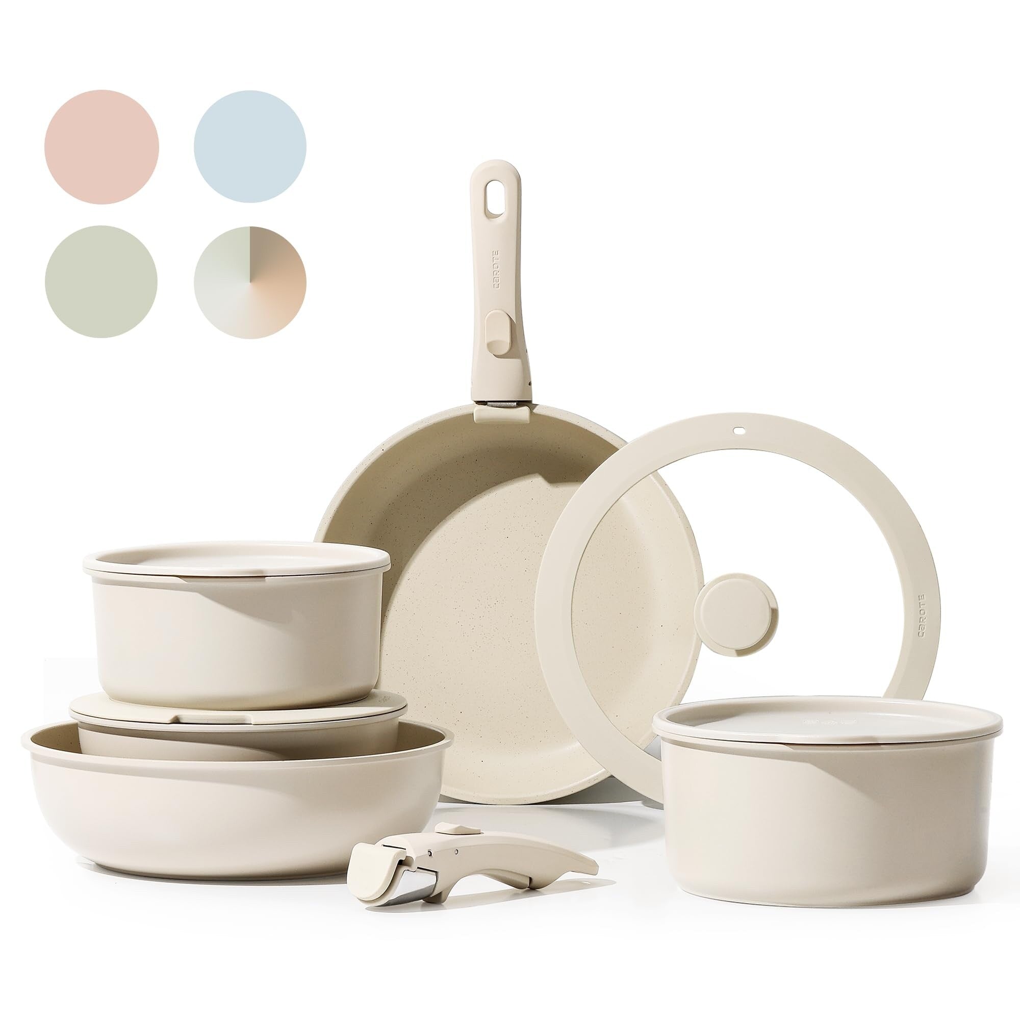 11-teiliges Topf- und Pfannenset, antihaftbeschichtetes Kochgeschirrset mit abnehmbarem Griff, induktionsgeeignetes Kochgeschirrset mit Antihaftbeschichtung und abnehmbarem Griff