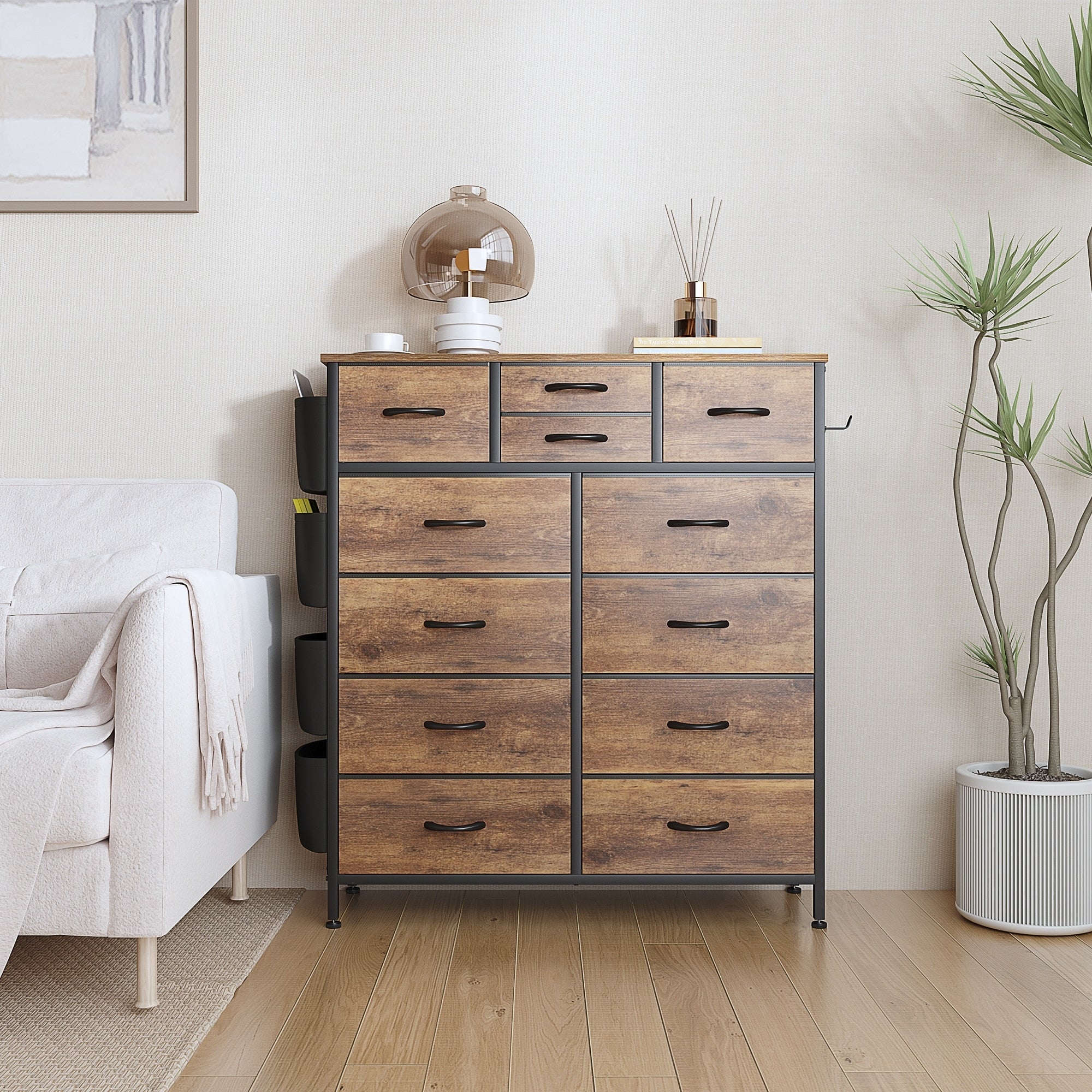 Kommode mit 12 Schubladen, hohe Stoffkommoden für das Schlafzimmer