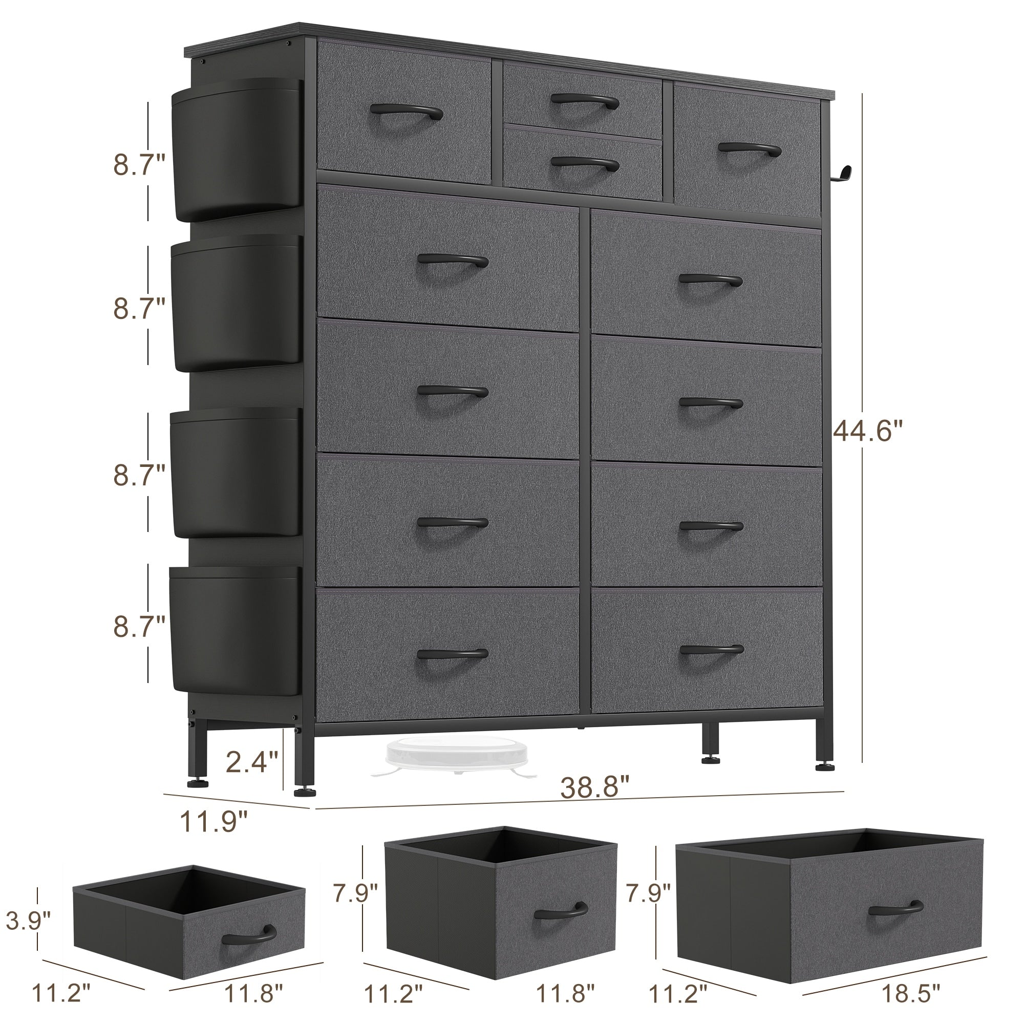 Kommode mit 12 Schubladen, hohe Stoffkommoden für das Schlafzimmer