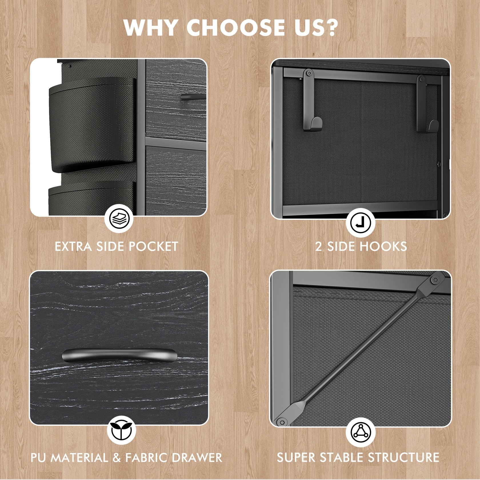 Kommode mit 12 Schubladen, hohe Stoffkommoden für das Schlafzimmer