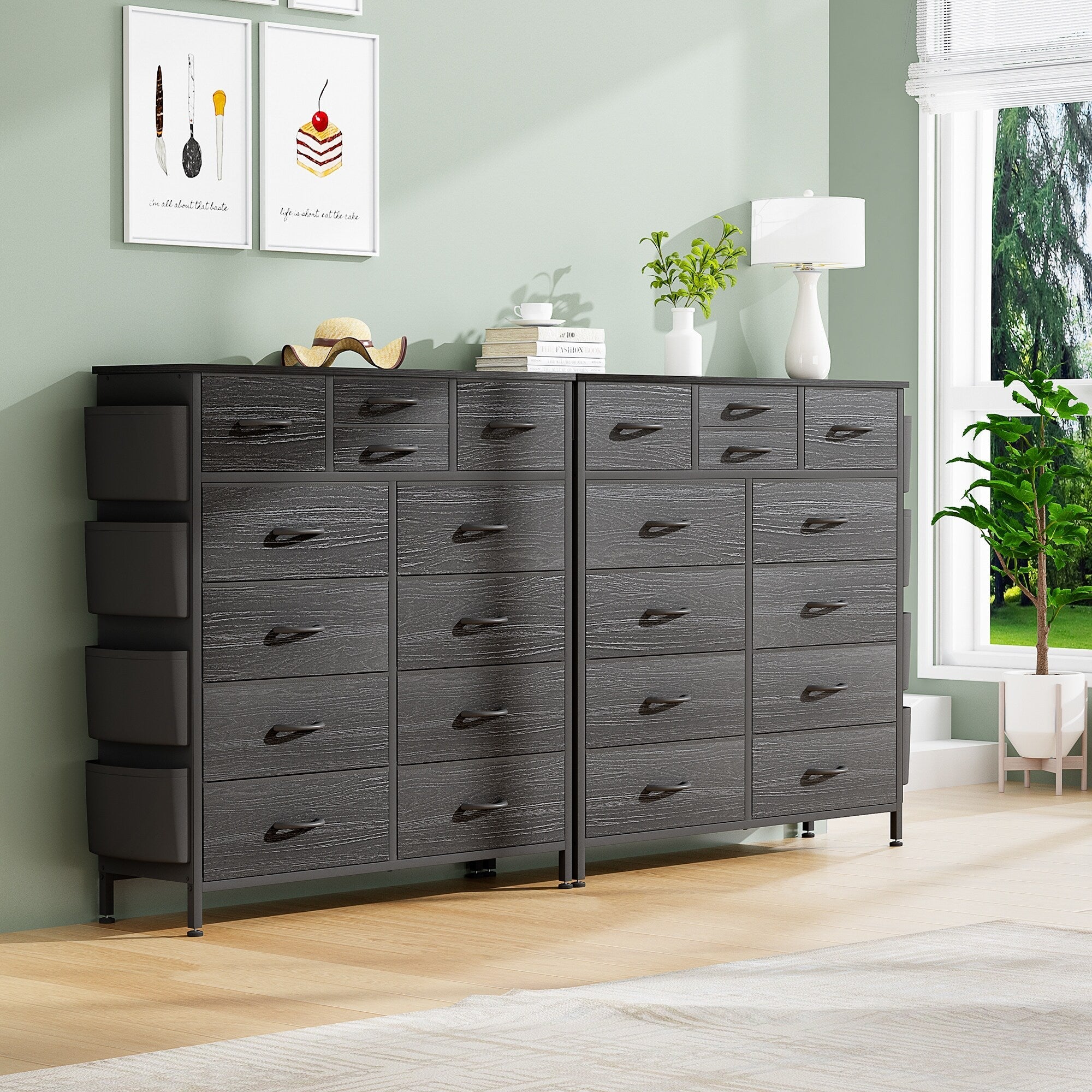 Kommode mit 12 Schubladen, hohe Stoffkommoden für das Schlafzimmer