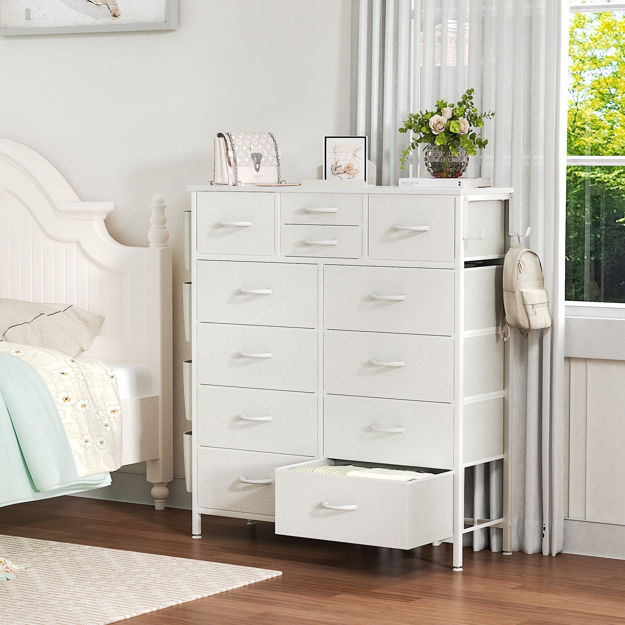 Kommode mit 12 Schubladen, hohe Stoffkommoden für das Schlafzimmer