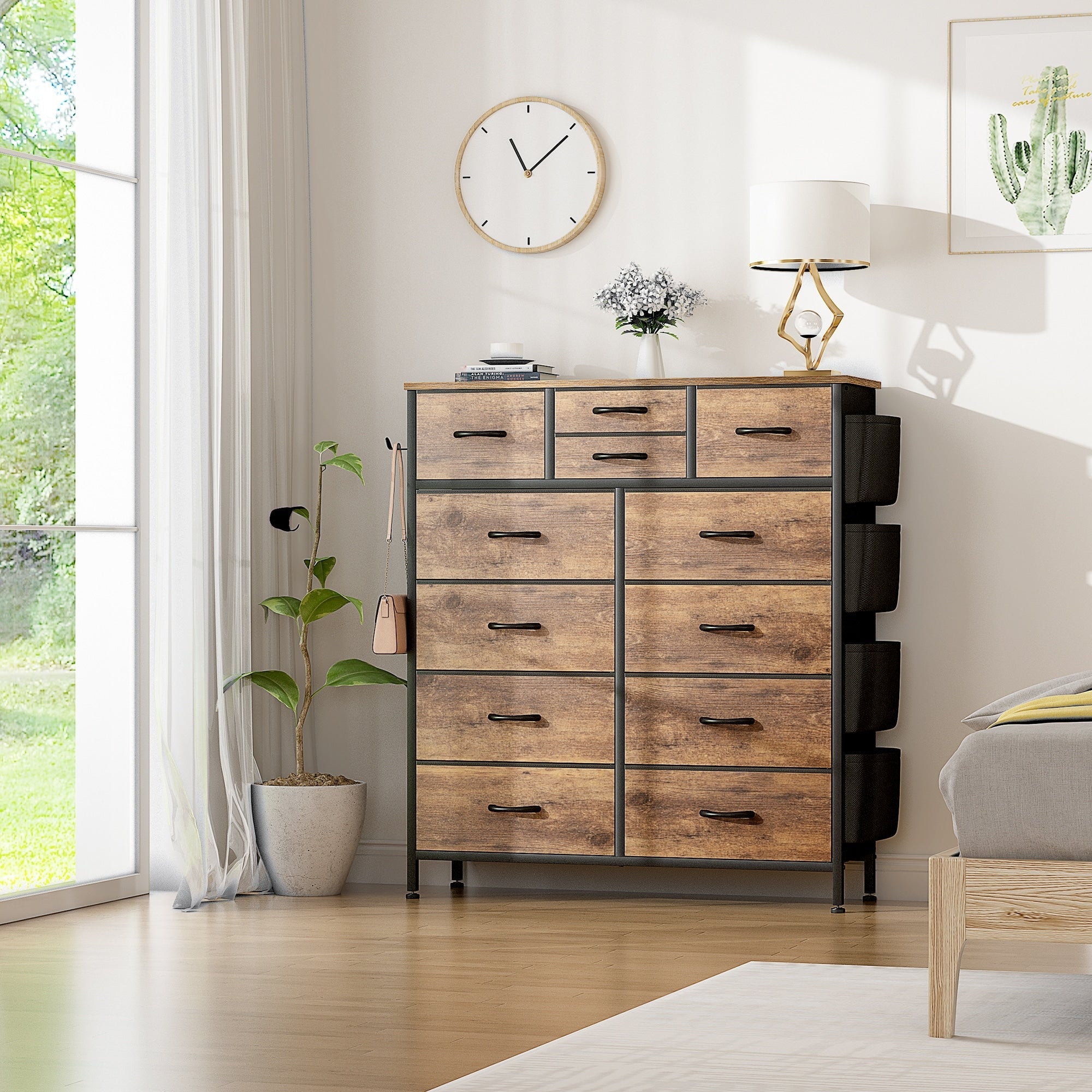 Kommode mit 12 Schubladen, hohe Stoffkommoden für das Schlafzimmer